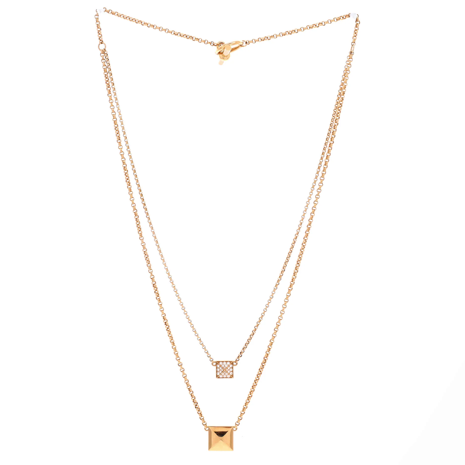 Clou d'H Double Pendant Necklace 18K Rose Gold with Diamonds - Image 3