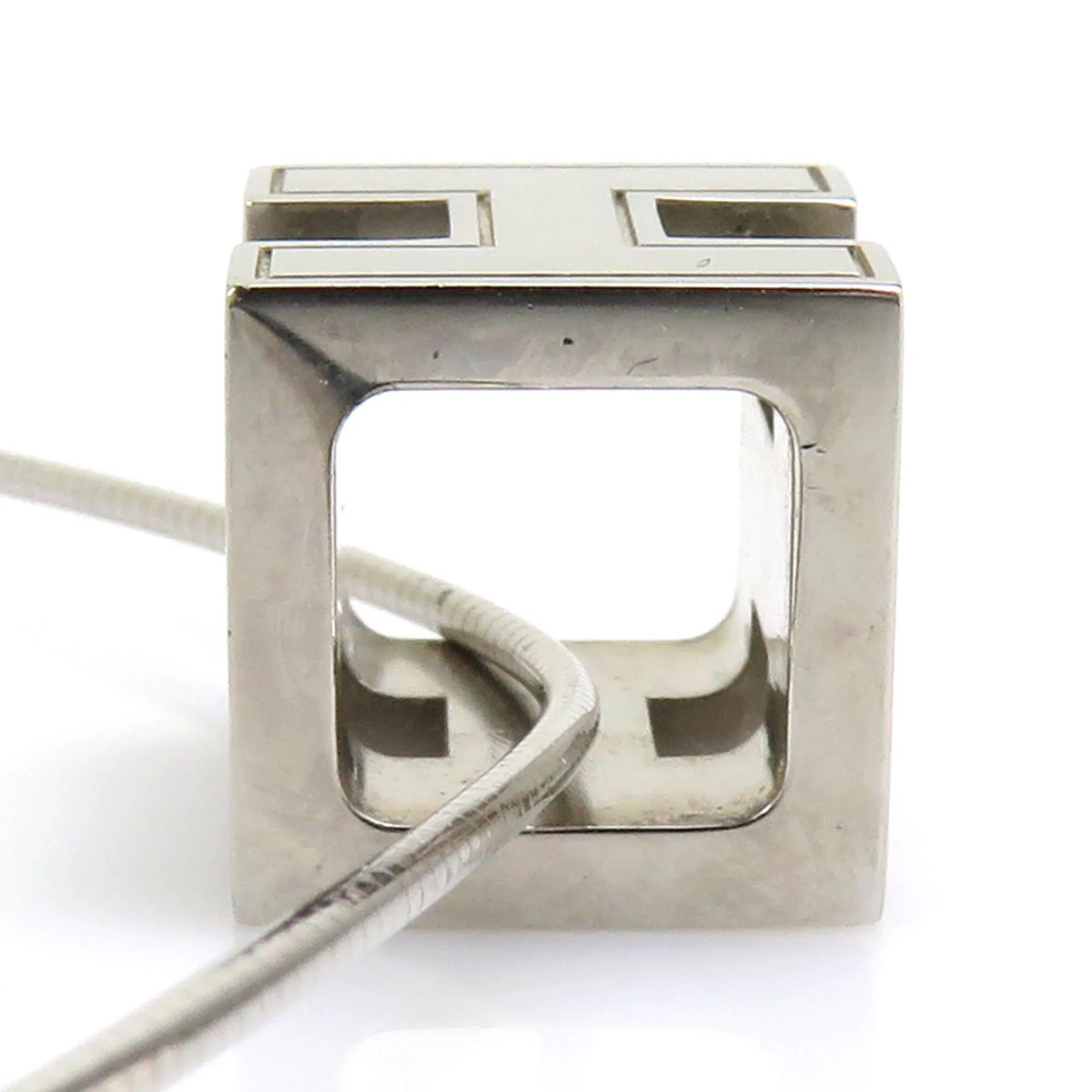 H Cube Cage Pendant Necklace Enamel and Metal - Image 3