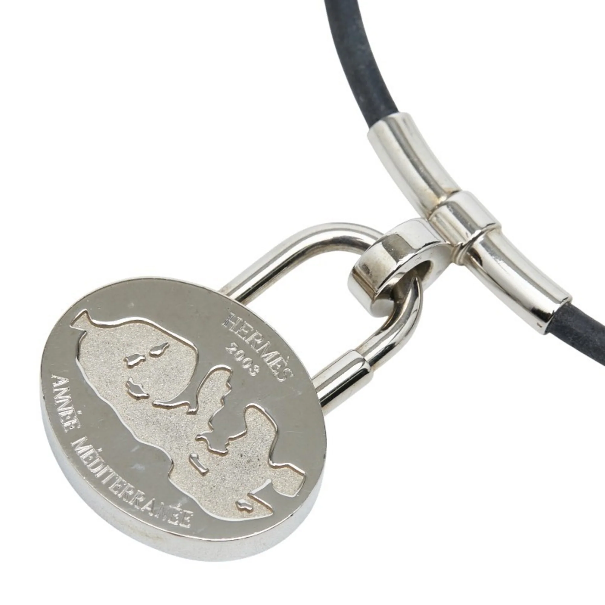 Mediterranean 2003 Limited Edition Pendant Necklace Leather and Metal Black and Silver