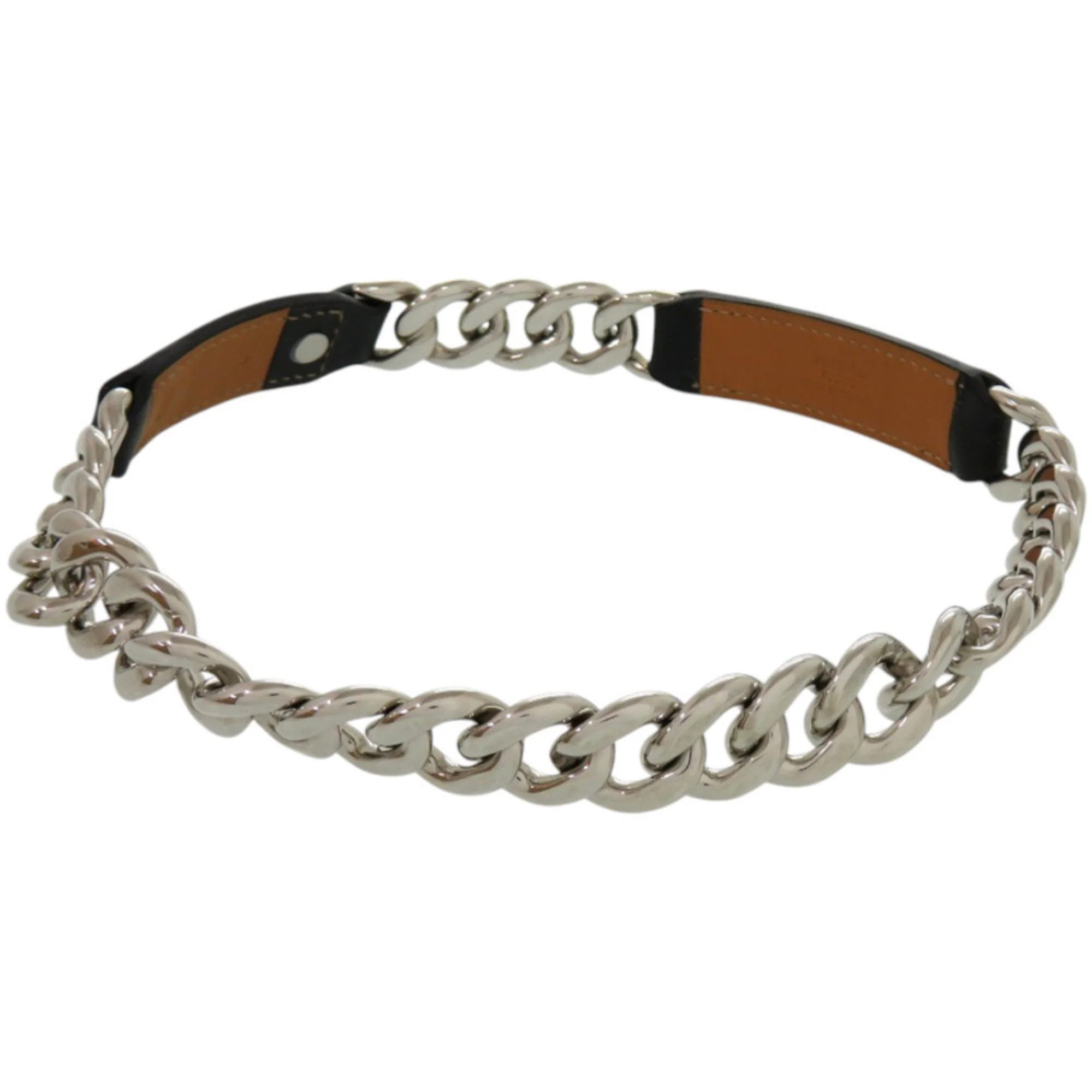 Pendant Necklace Barenia Leather and Metal Black Brown - Image 3