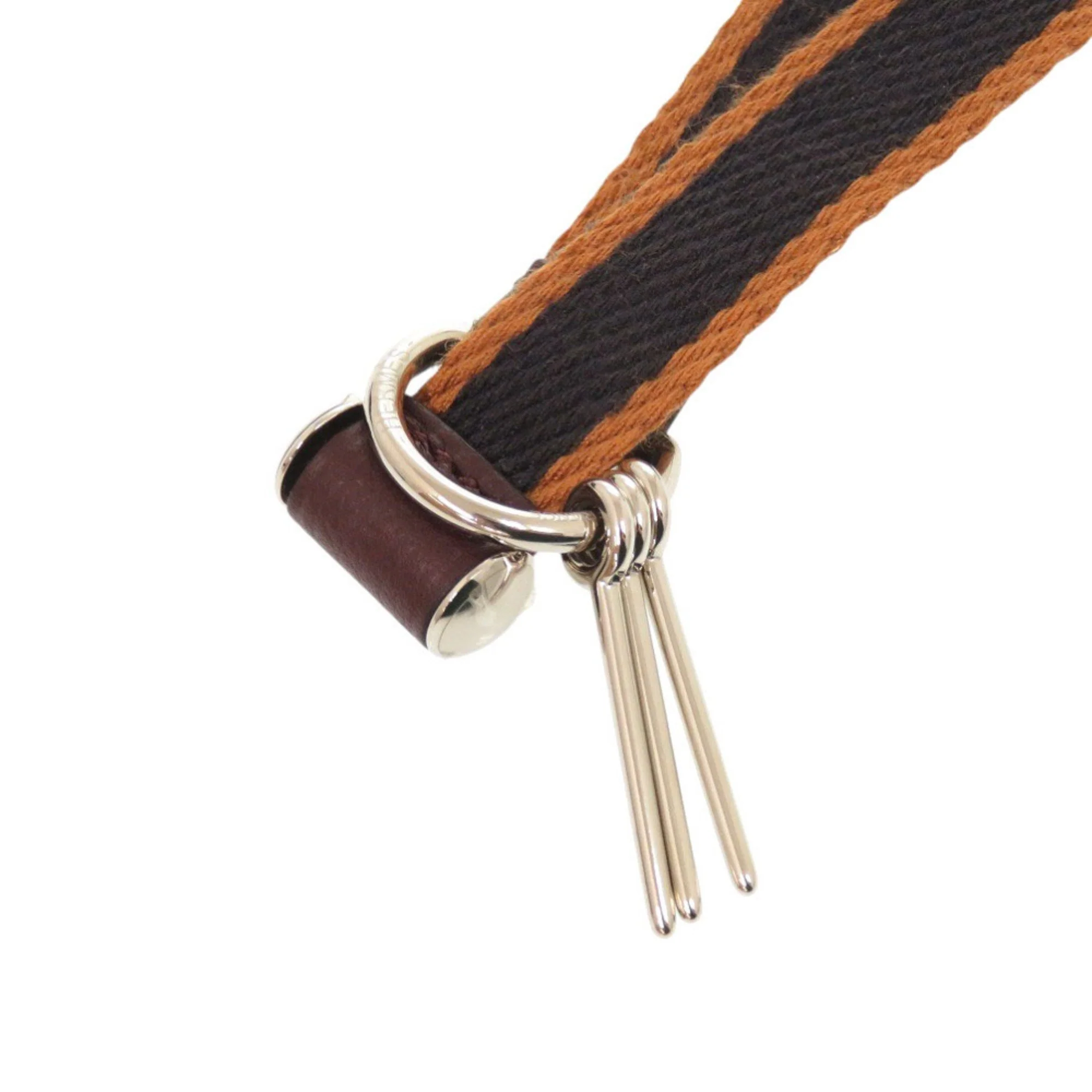 Pendant Necklace Canvas and Leather Silver Hardware Brown - Image 2