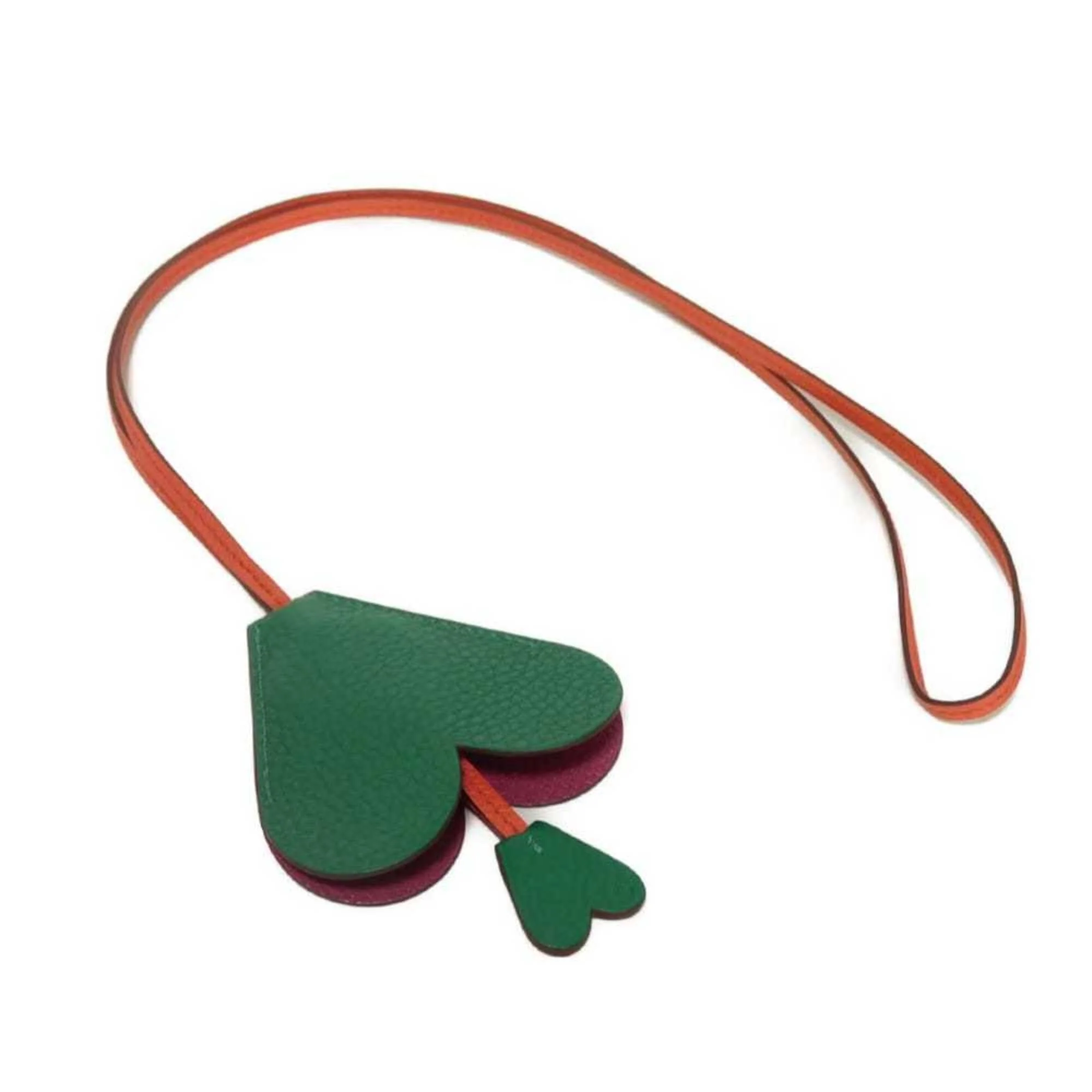 Pendant Necklace Chevre Leather and Taurillon Clemence Leather Green Multi-Color