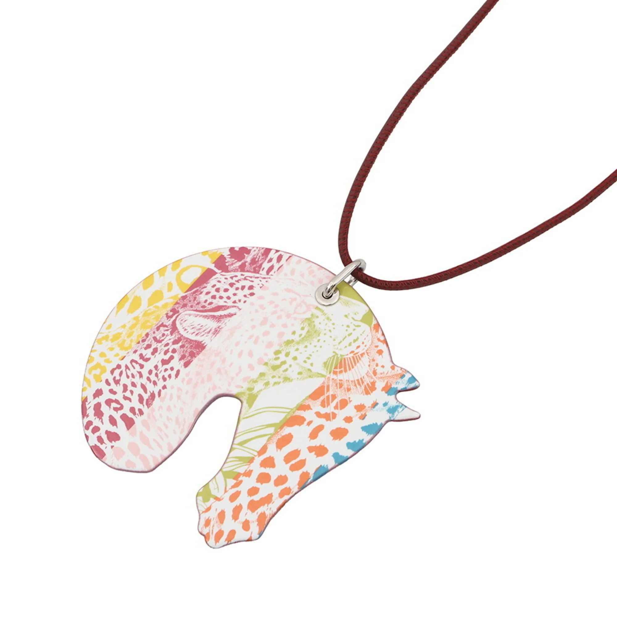 Pendant Necklace Lacquer and Swift Leather Rouge Grenat