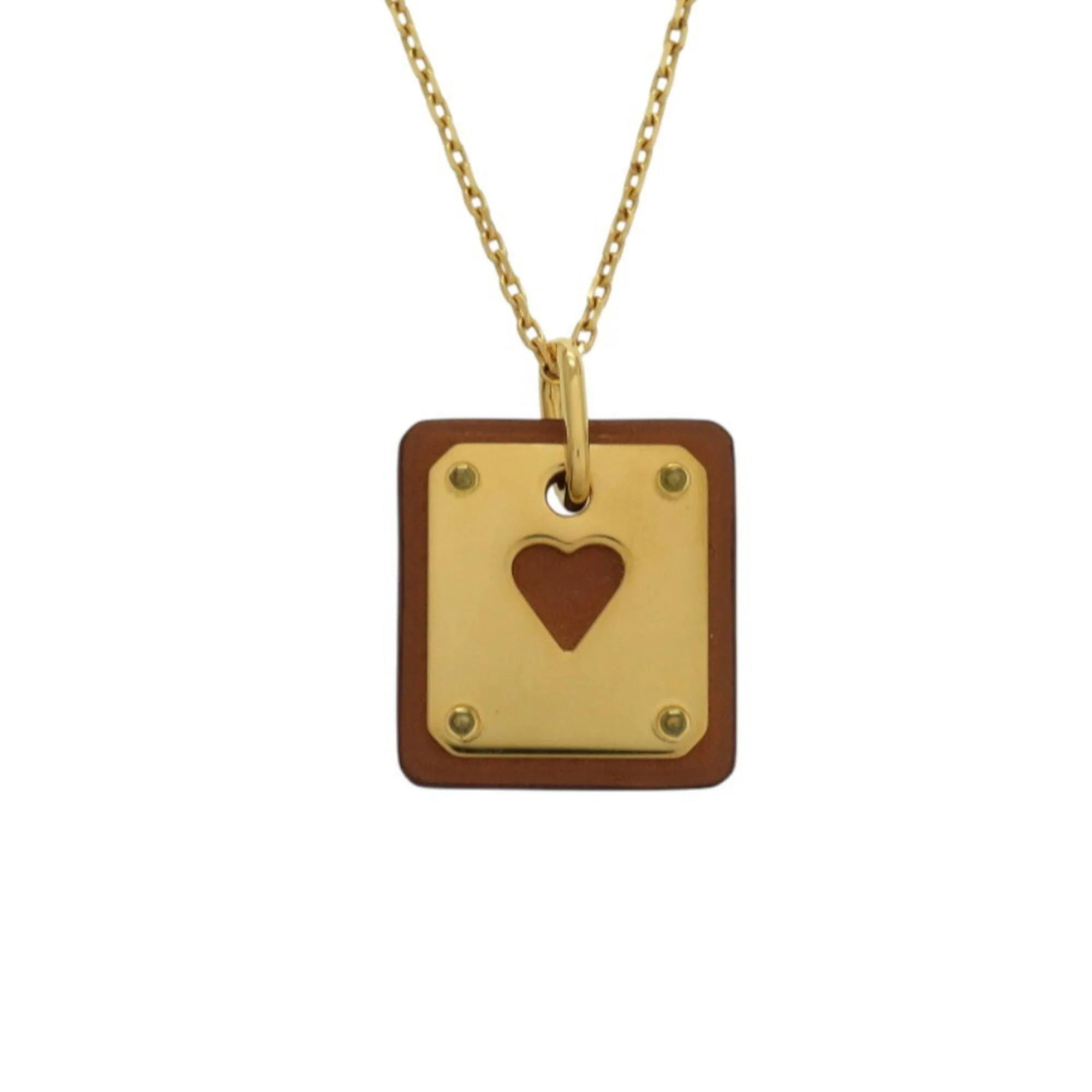 Pendant Necklace Leather and Metal Brown - Image 2