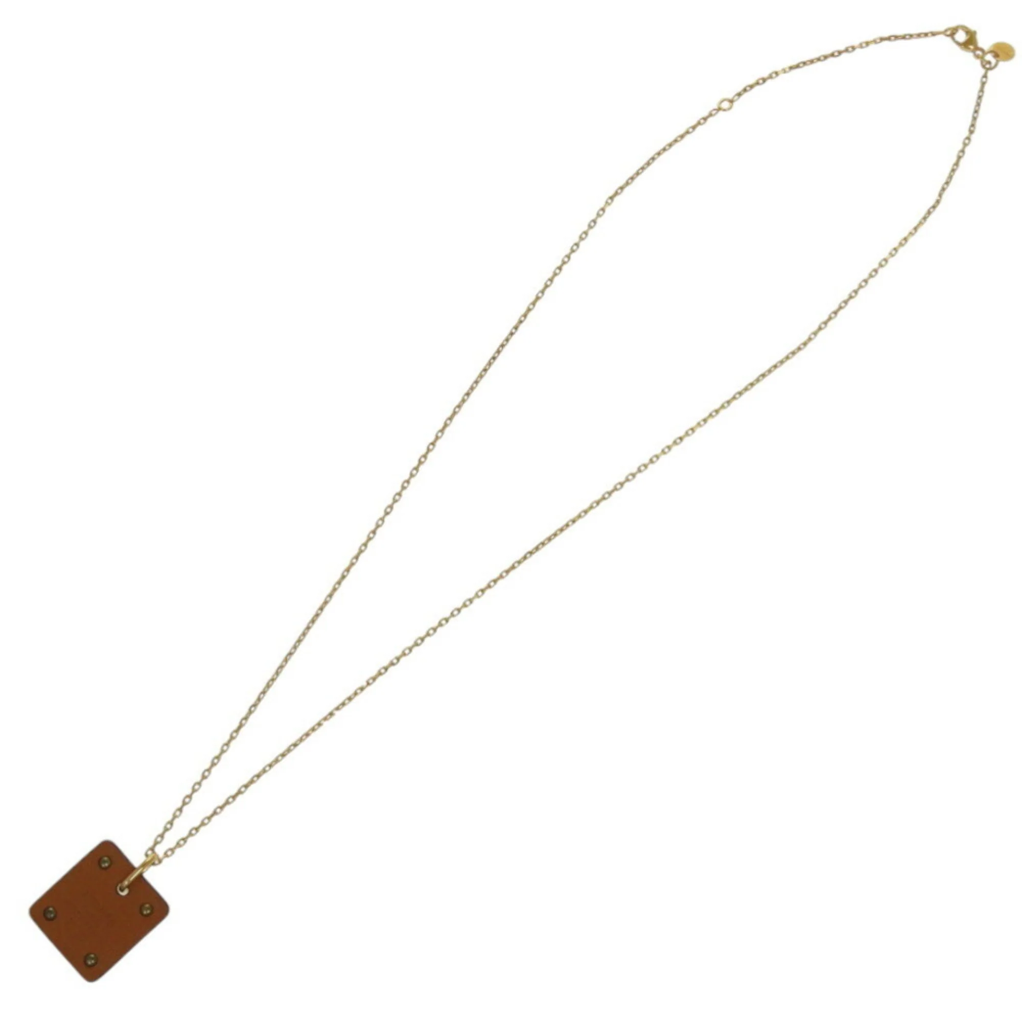 Pendant Necklace Leather and Metal Brown - Image 6