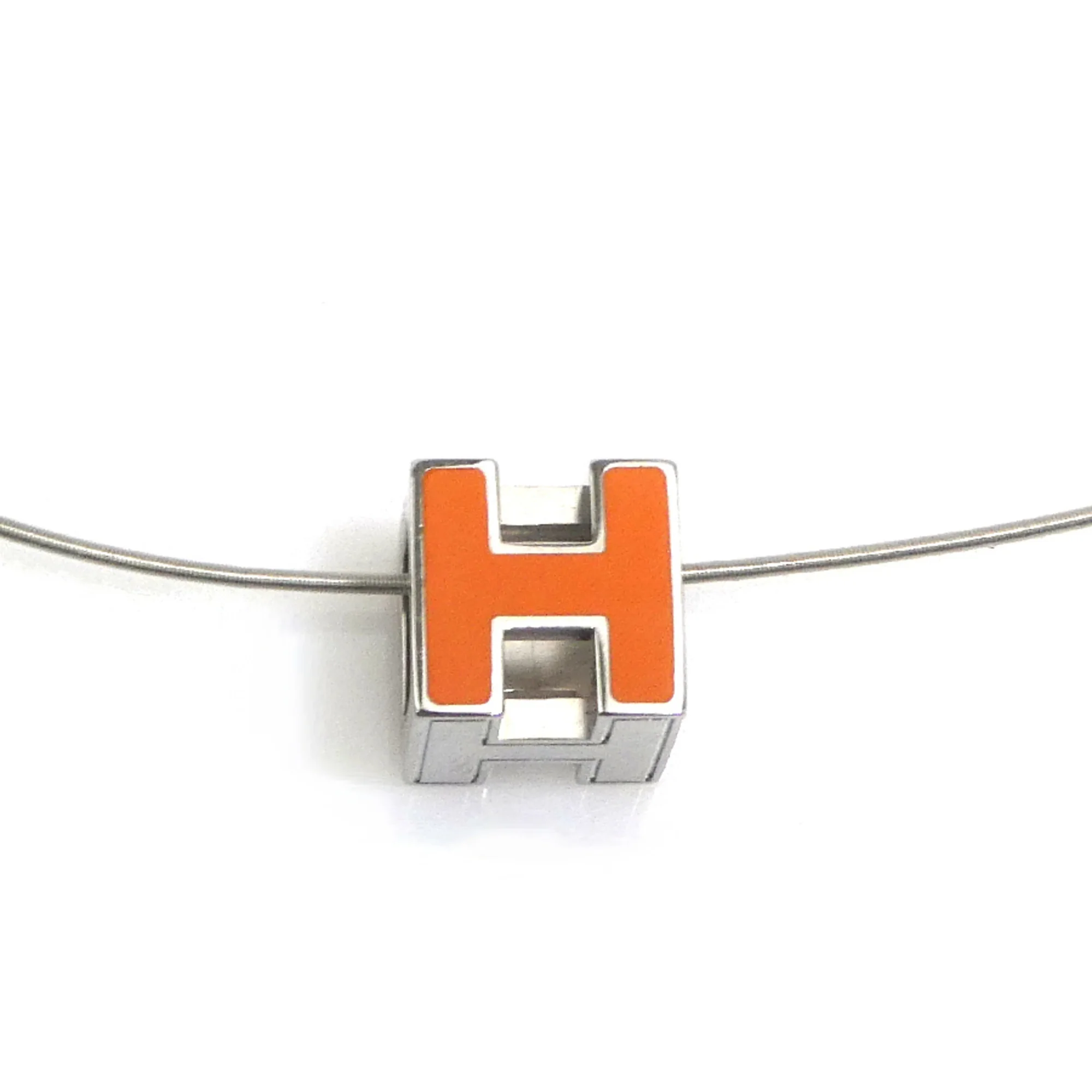 Pendant Necklace Metal Orange and Silver