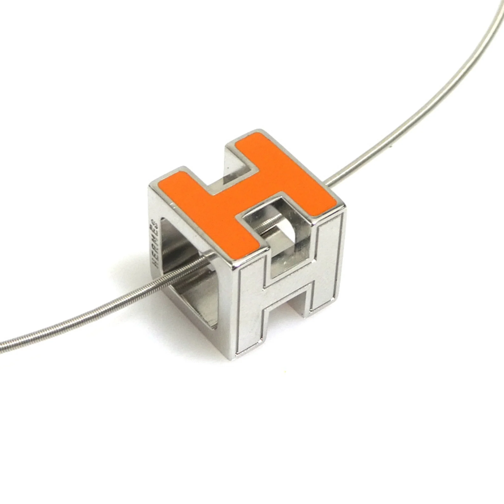 Pendant Necklace Metal Orange and Silver - Image 2