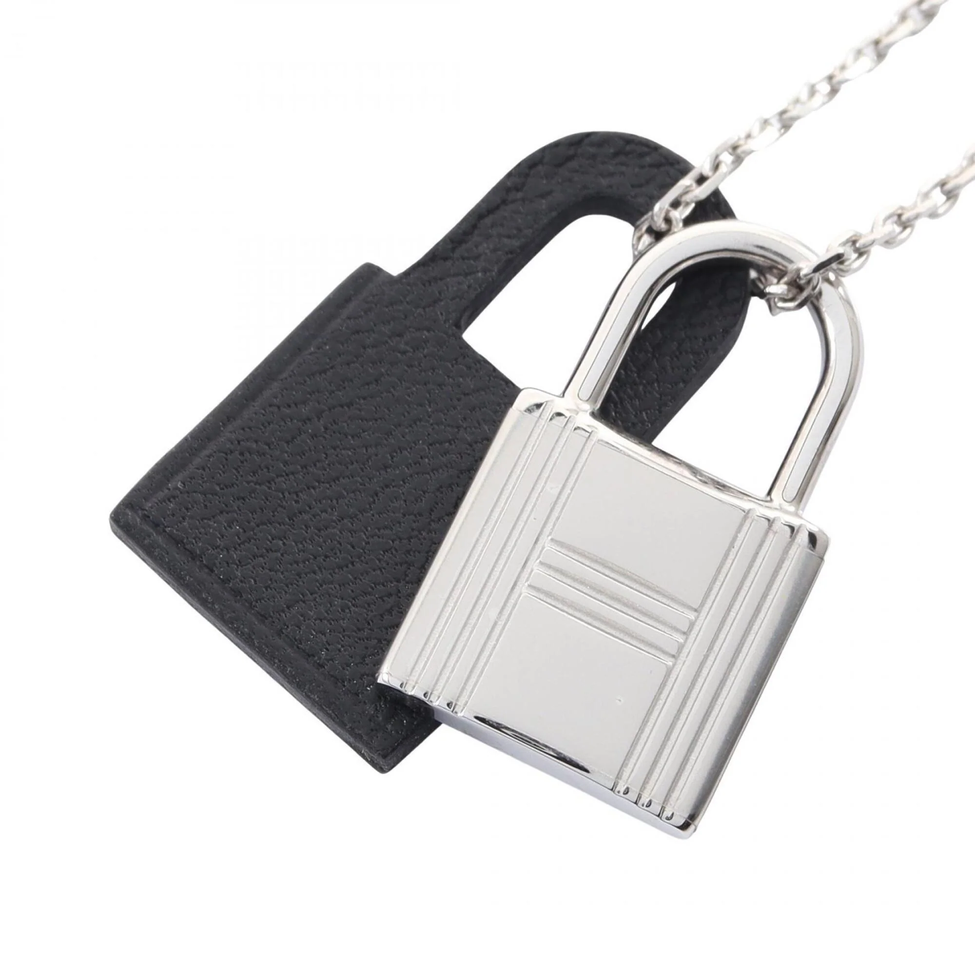 Pendant Necklace Stainless Steel and Swift Leather