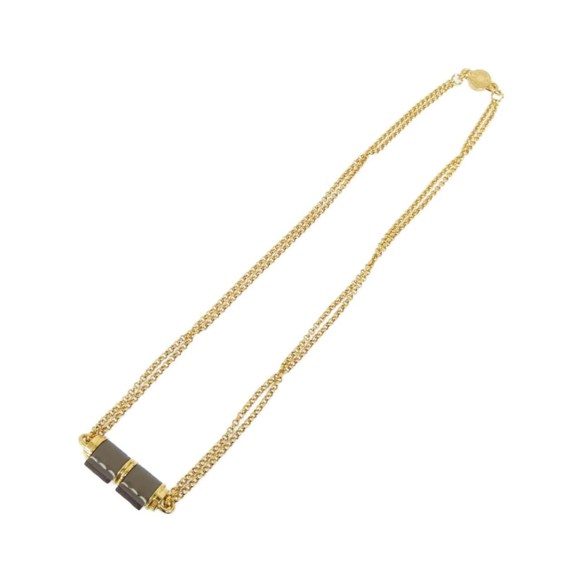 Pendant Necklace Swift Leather and Gold Etoupe Gray - Image 2