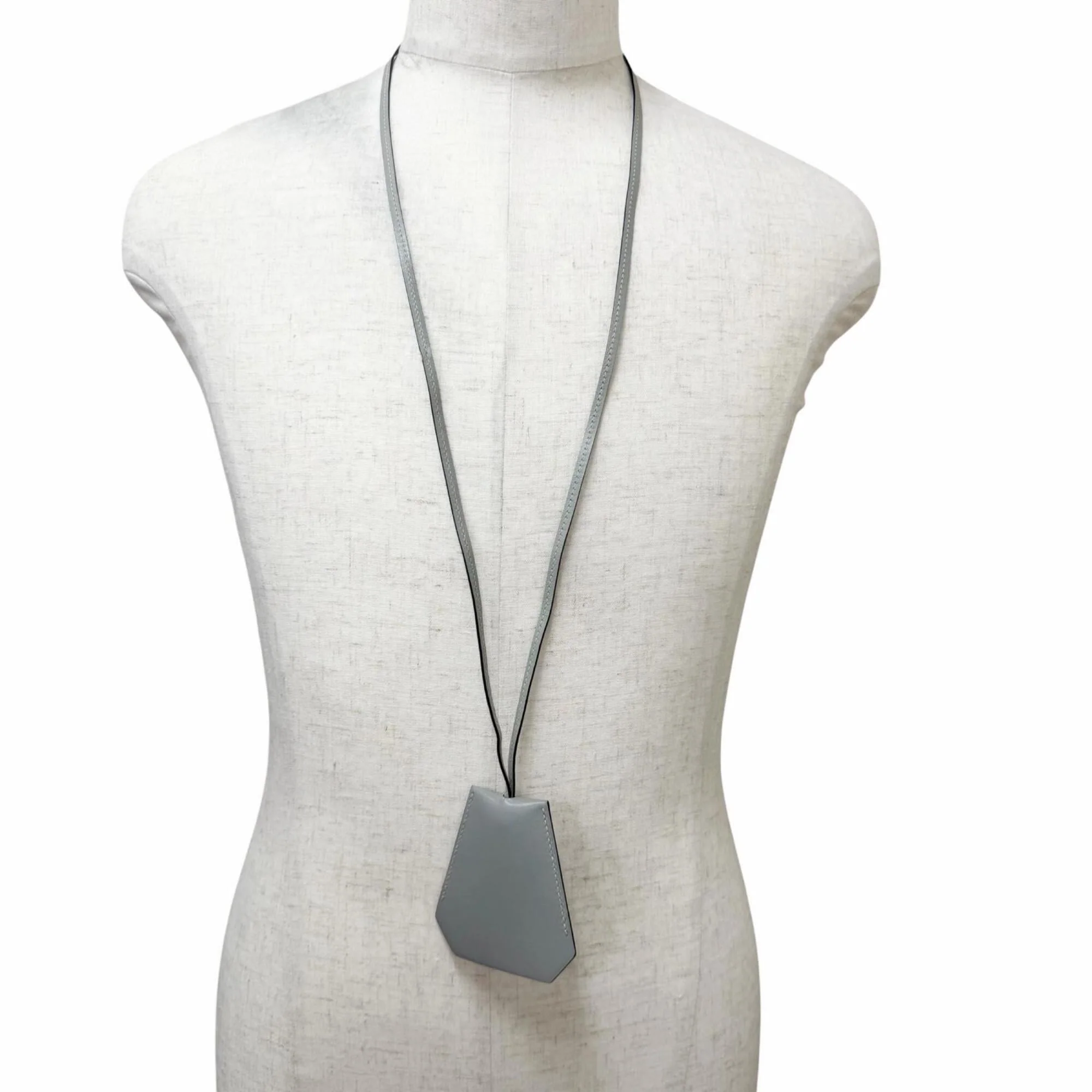 Vintage Clochette Charm Pendant Necklace Leather Gray - Image 2