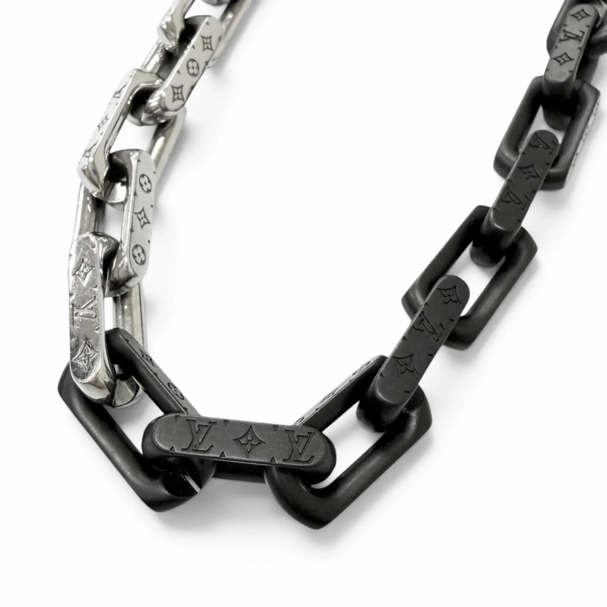 Monogram Chain Pendant Necklace Black and Silver