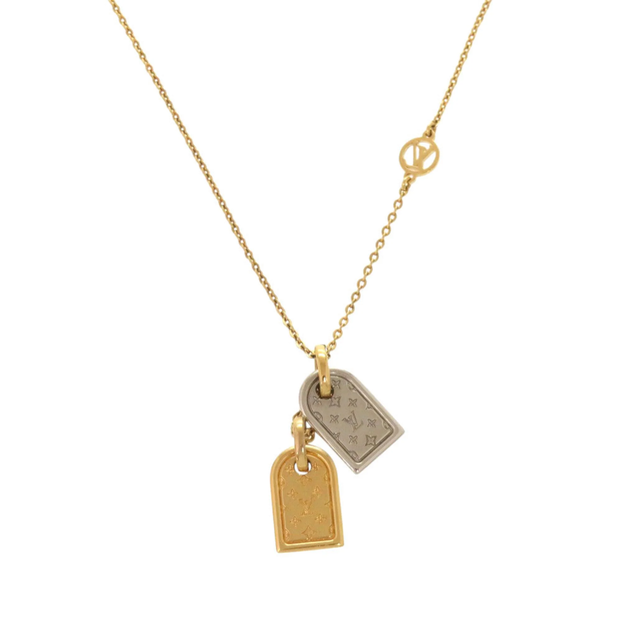 Monogram Pendant Necklace Gold and Silver Metal