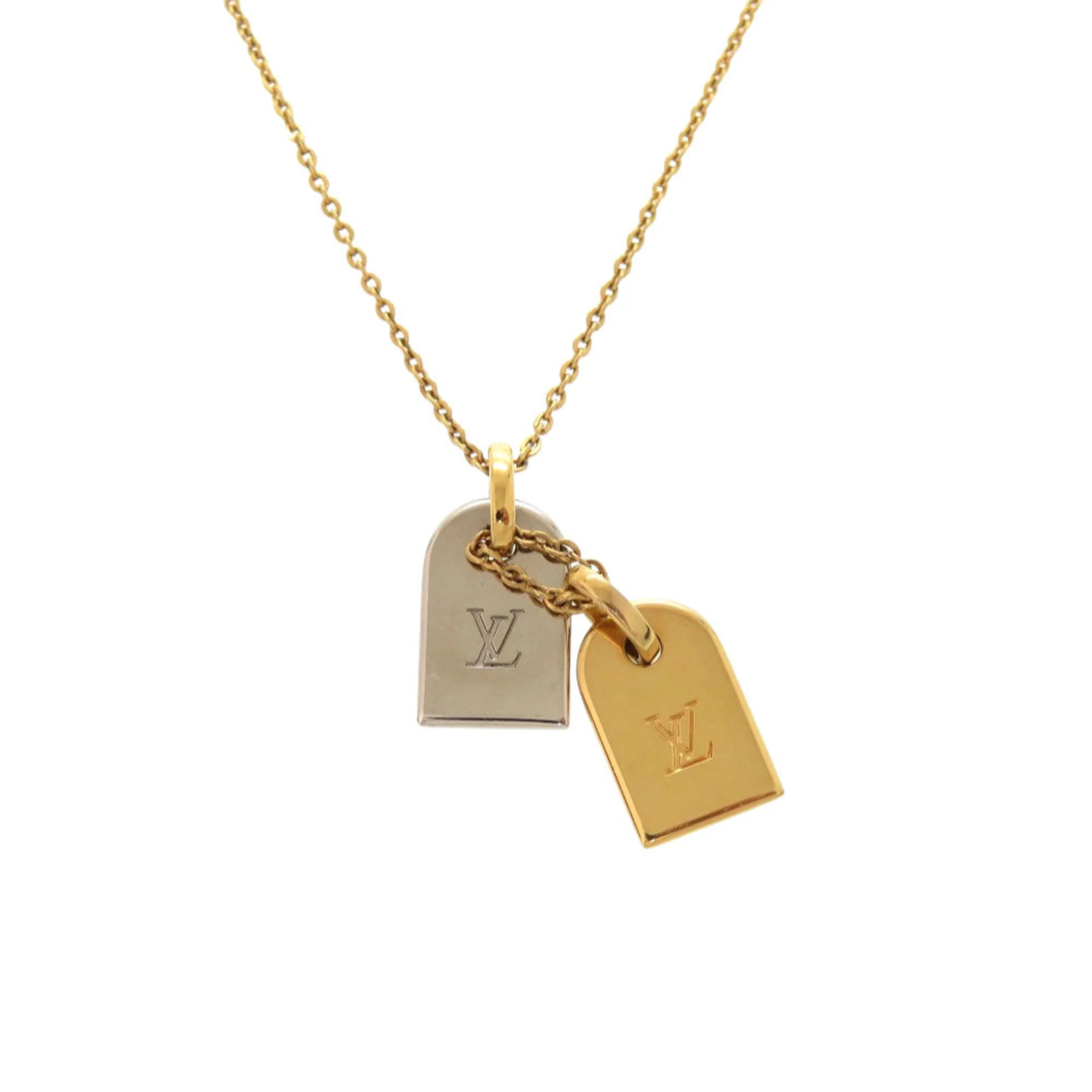 Monogram Pendant Necklace Gold and Silver Metal - Image 3