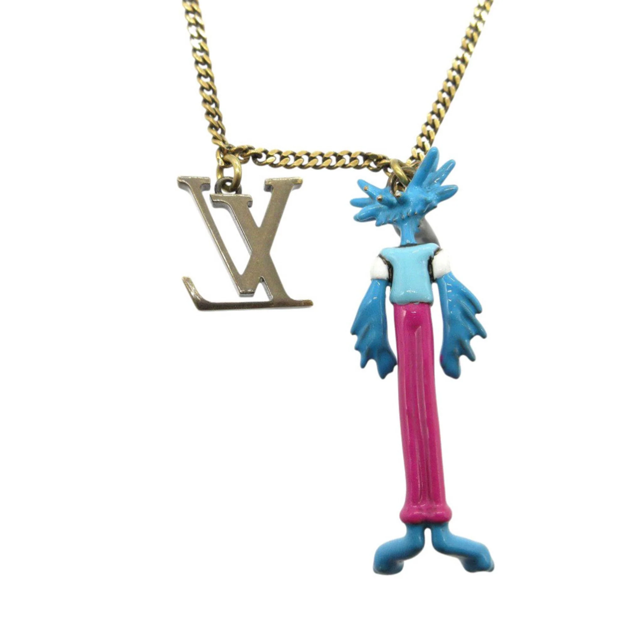 Pendant Necklace Enamel And Metal Blue Gold Pink - Image 2