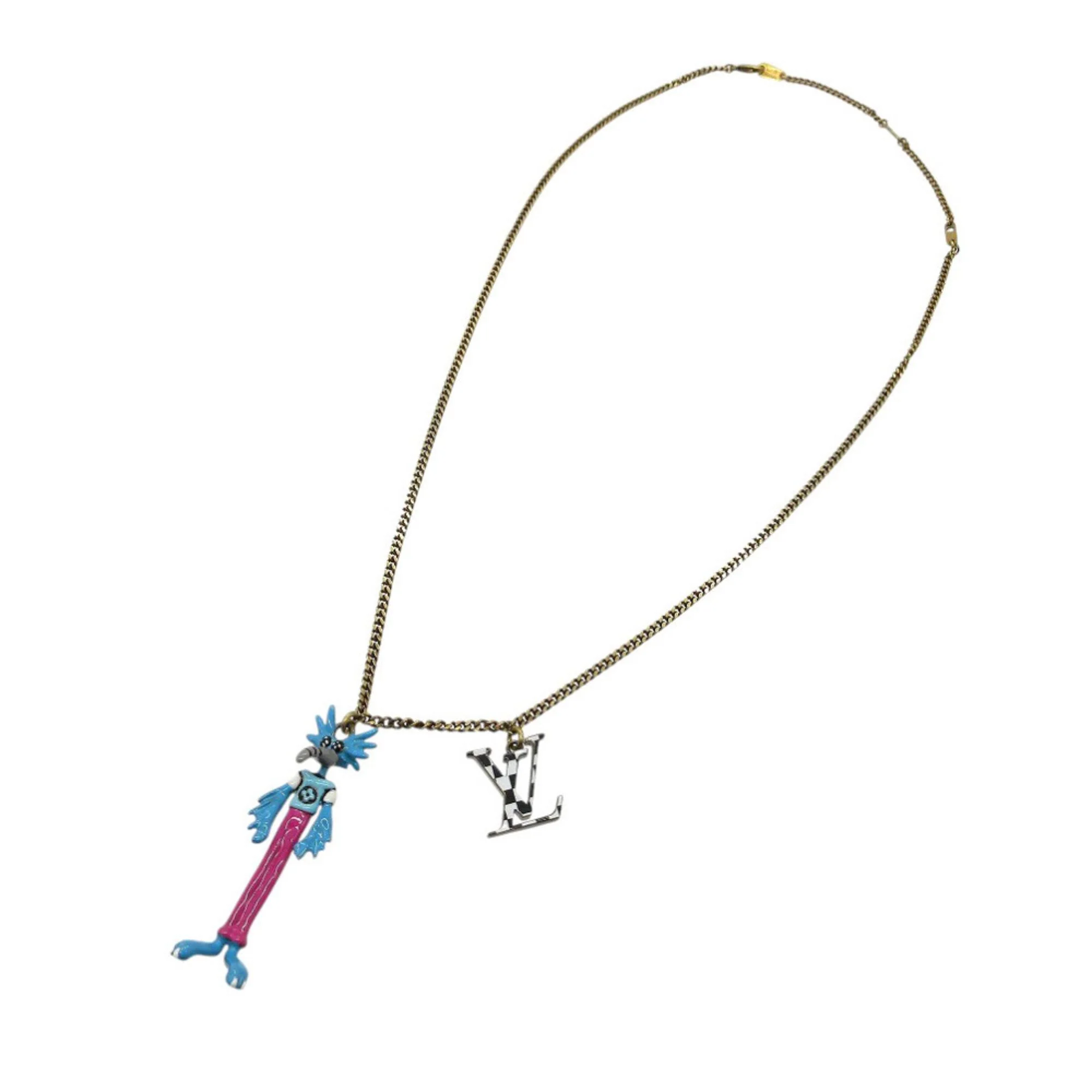 Pendant Necklace Enamel And Metal Blue Gold Pink - Image 3
