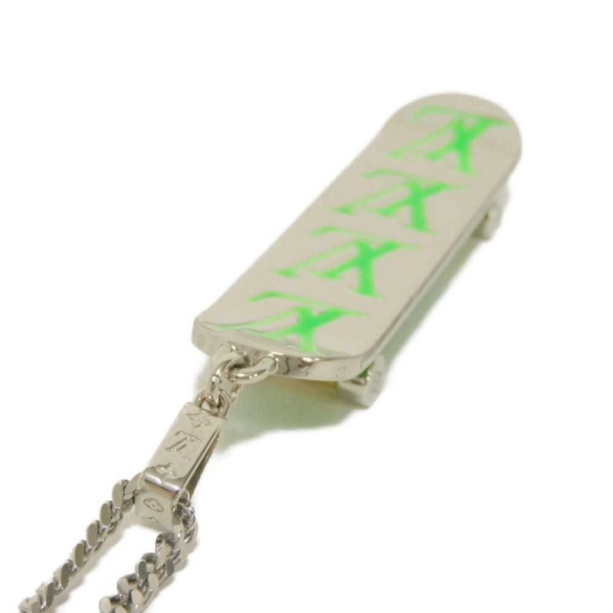 Pendant Necklace Enamel and Metal Green and Silver - Image 5