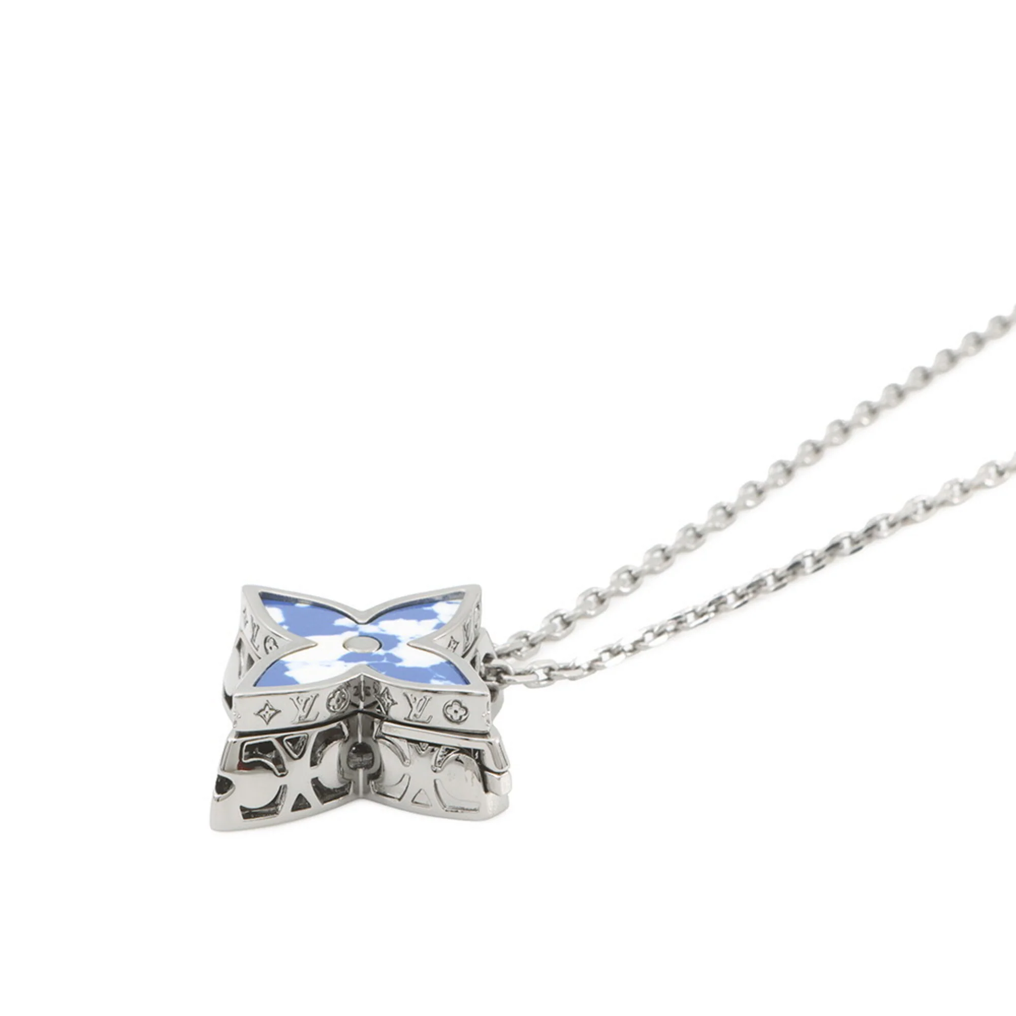 Pendant Necklace Metal Blue Gunmetal White - Image 2