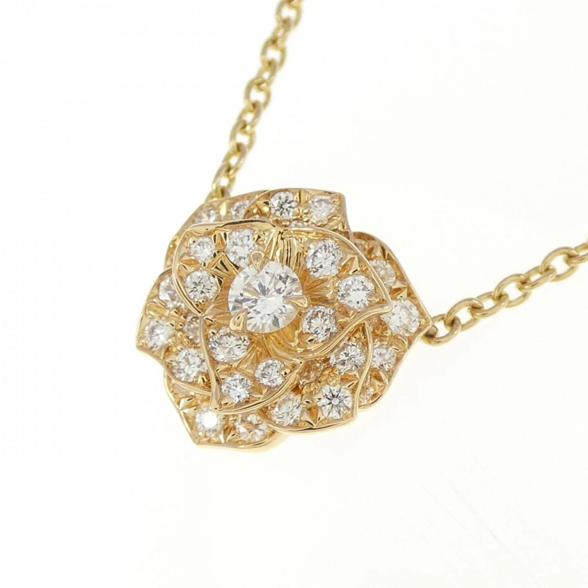 Rose Pendant Necklace 18K Yellow Gold with Diamond - Image 3