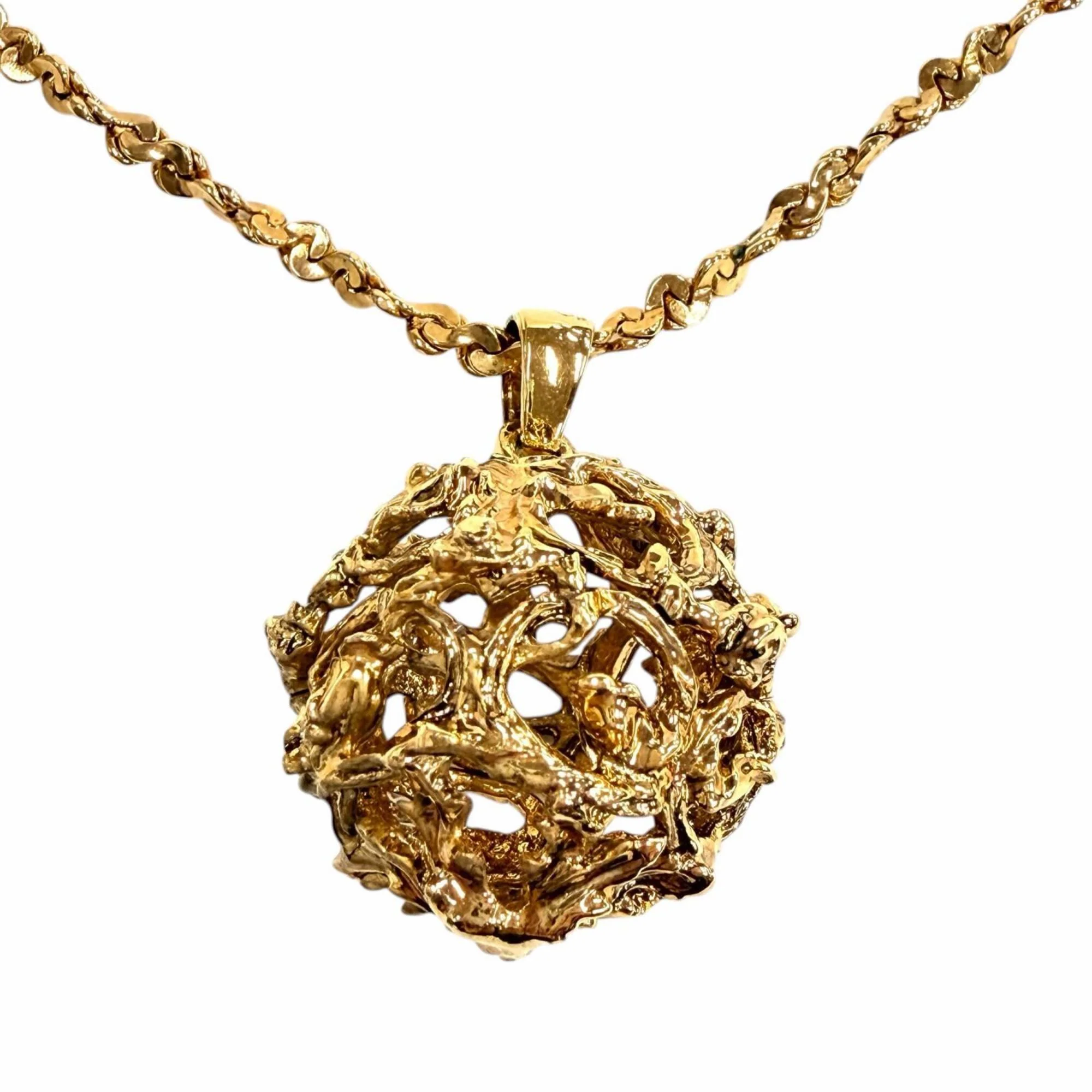 Vintage Ball Pendant Necklace Gold