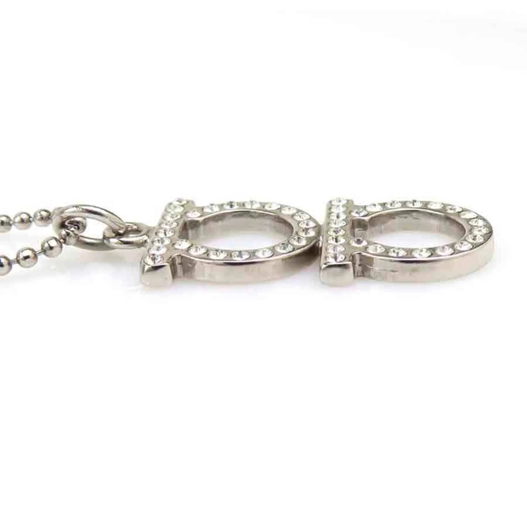 Pendant Necklace Metal and Rhinestone Silver - Image 2