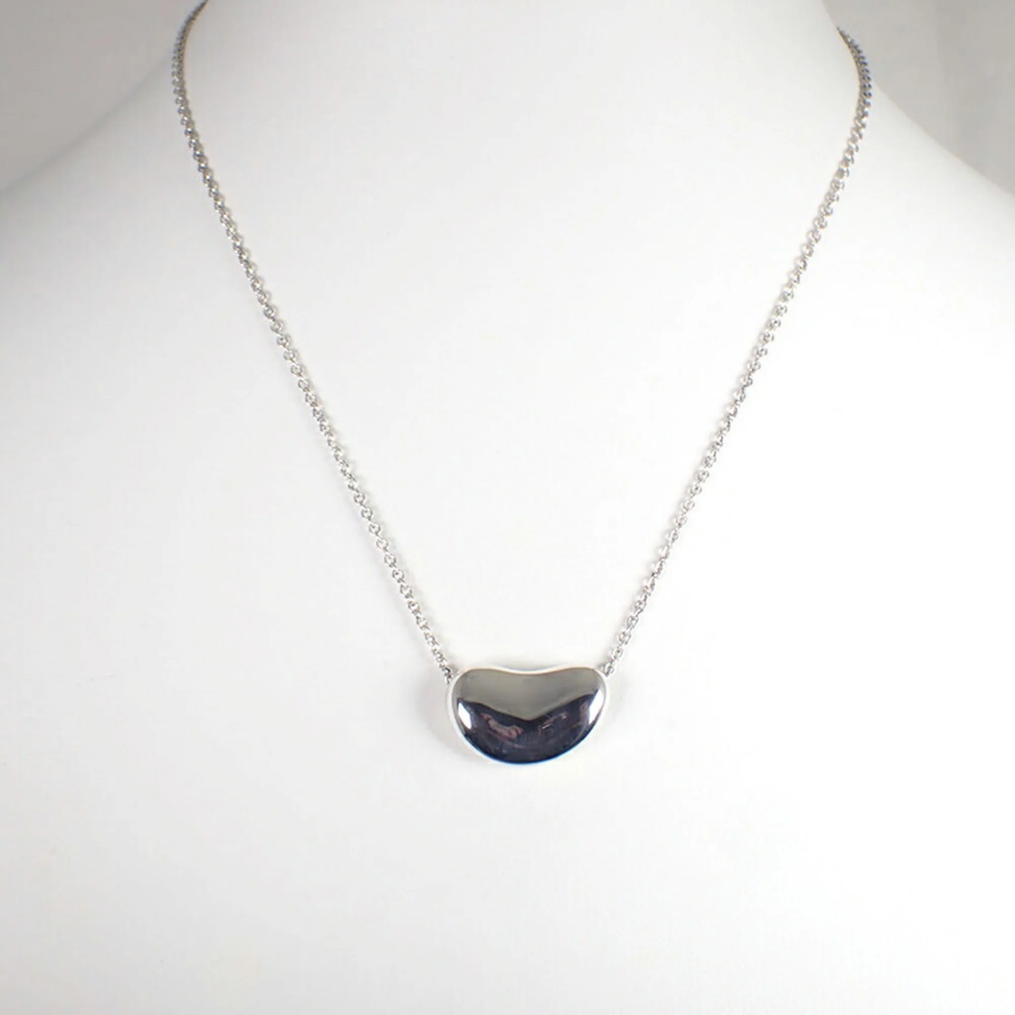 Bean Pendant Necklace Sterling Silver 13mm - Image 3