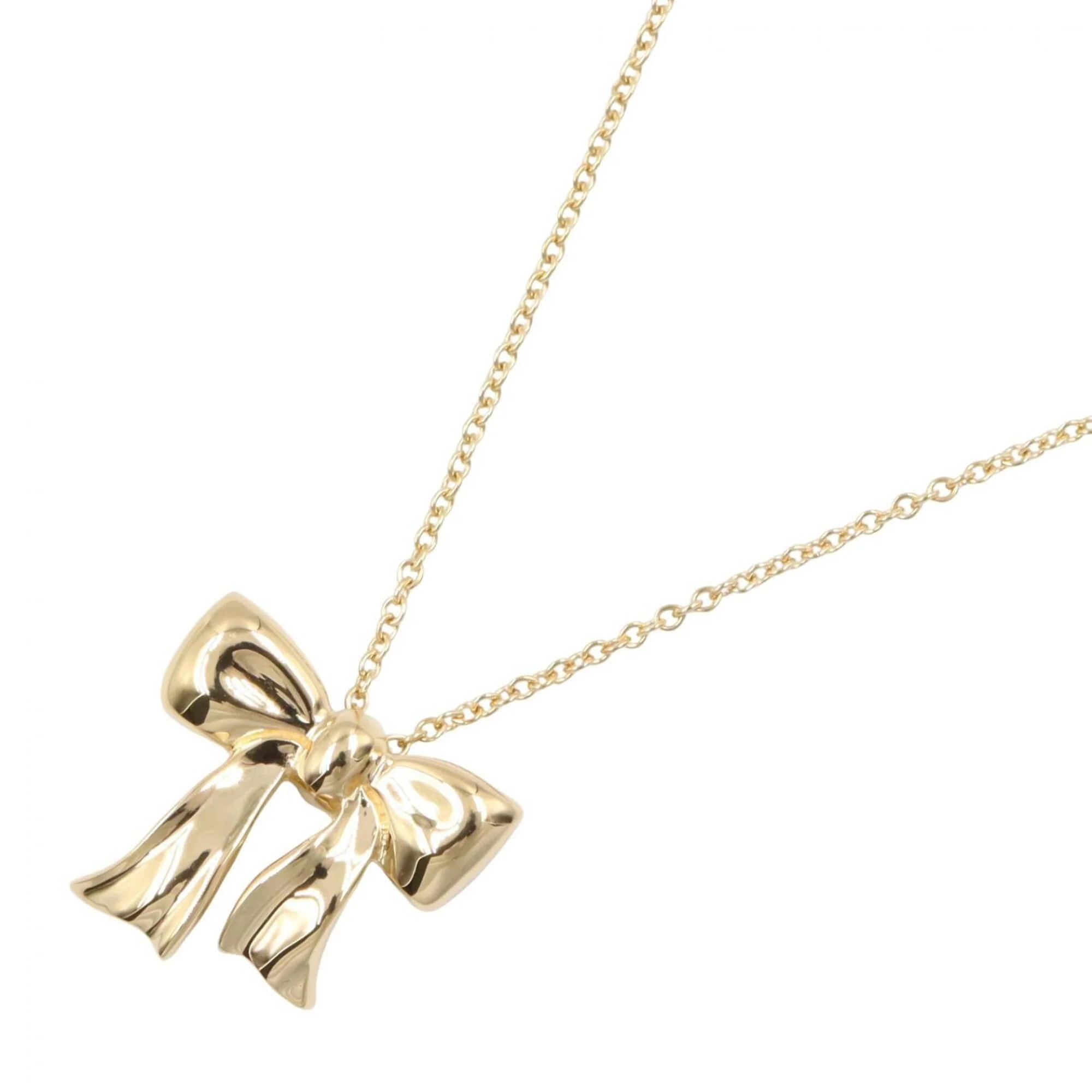 Blue Box Bow Pendant Necklace 18K Yellow Gold