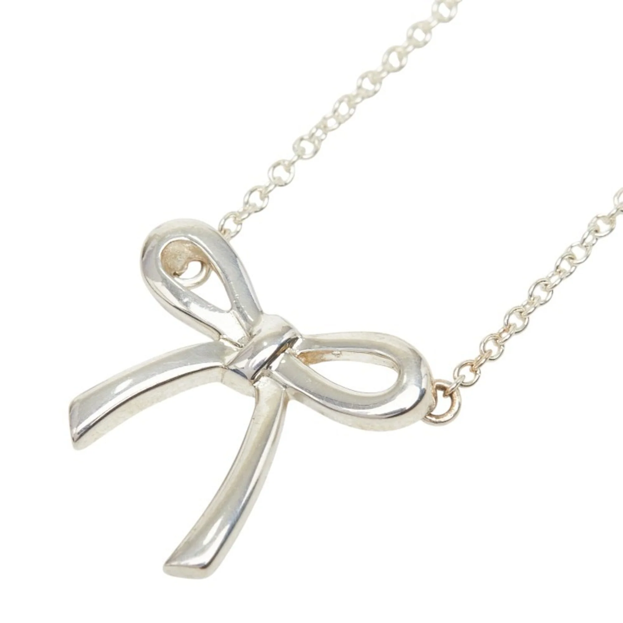 Bow Ribbon Pendant Necklace Sterling Silver