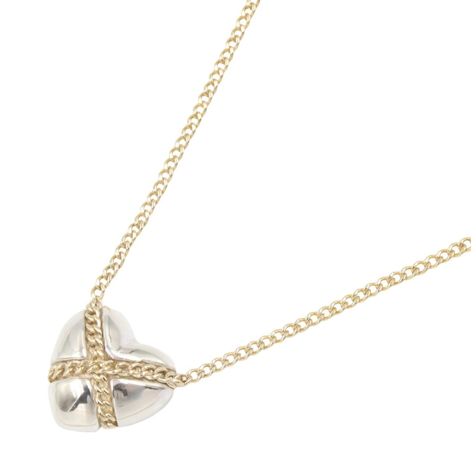 Cross Heart Pendant Necklace 18K Gold and Sterling Silver