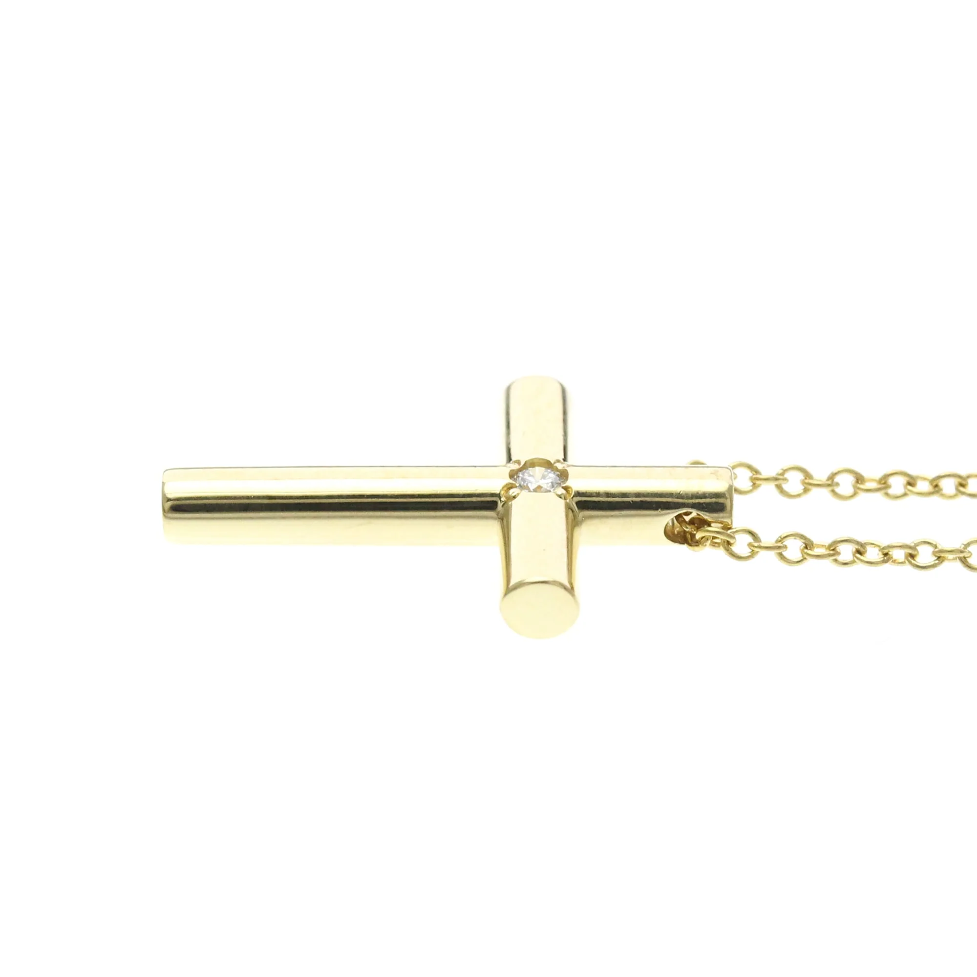 Cross Pendant Necklace 18K Yellow Gold with Diamond - Image 3