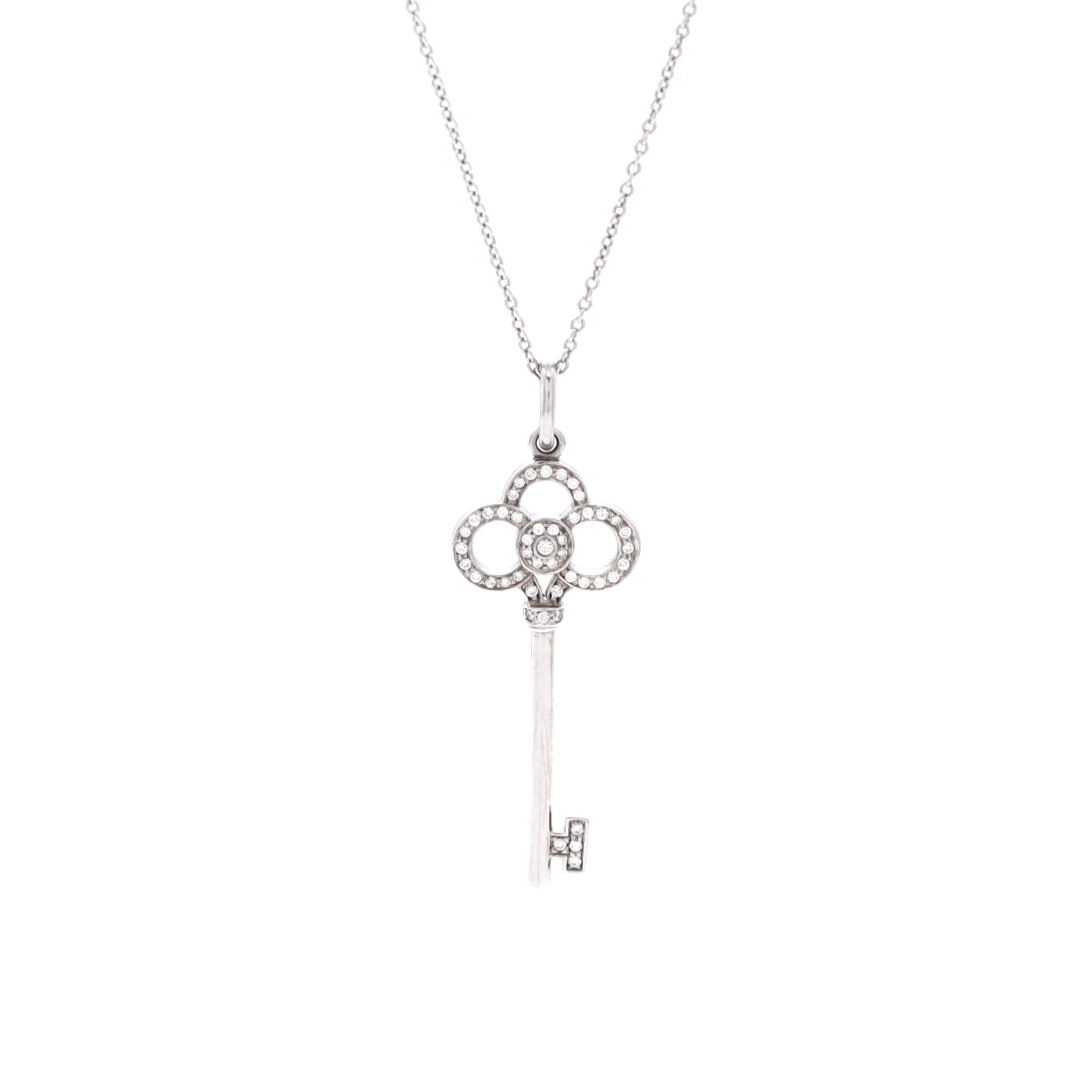 Crown Key Pendant Necklace 18K White Gold with Diamonds