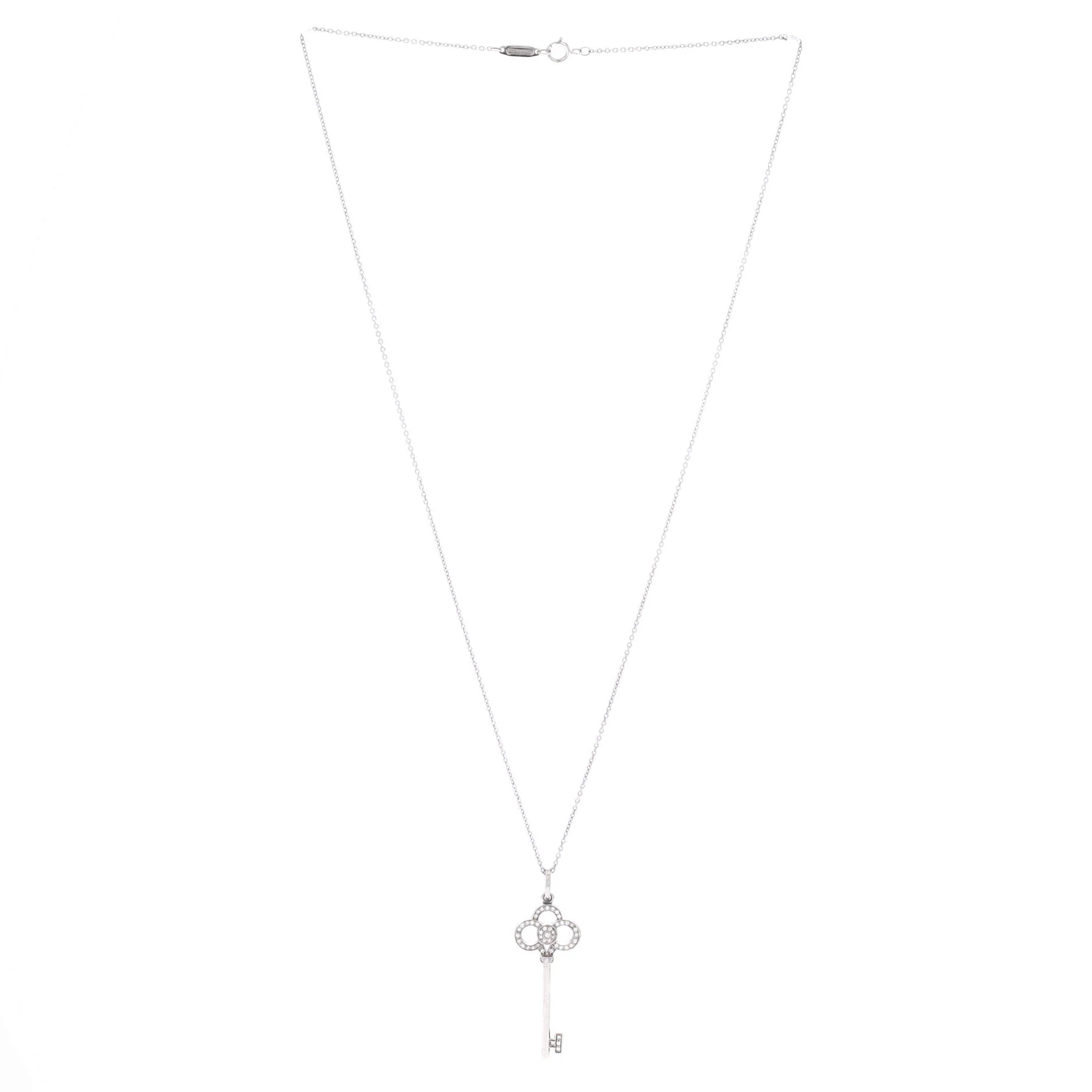 Crown Key Pendant Necklace 18K White Gold with Diamonds - Image 3