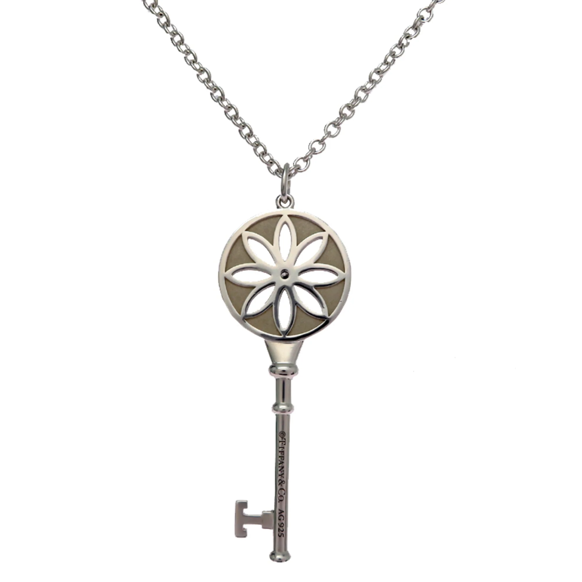 Daisy Key Pendant Necklace Sterling Silver with Diamond
