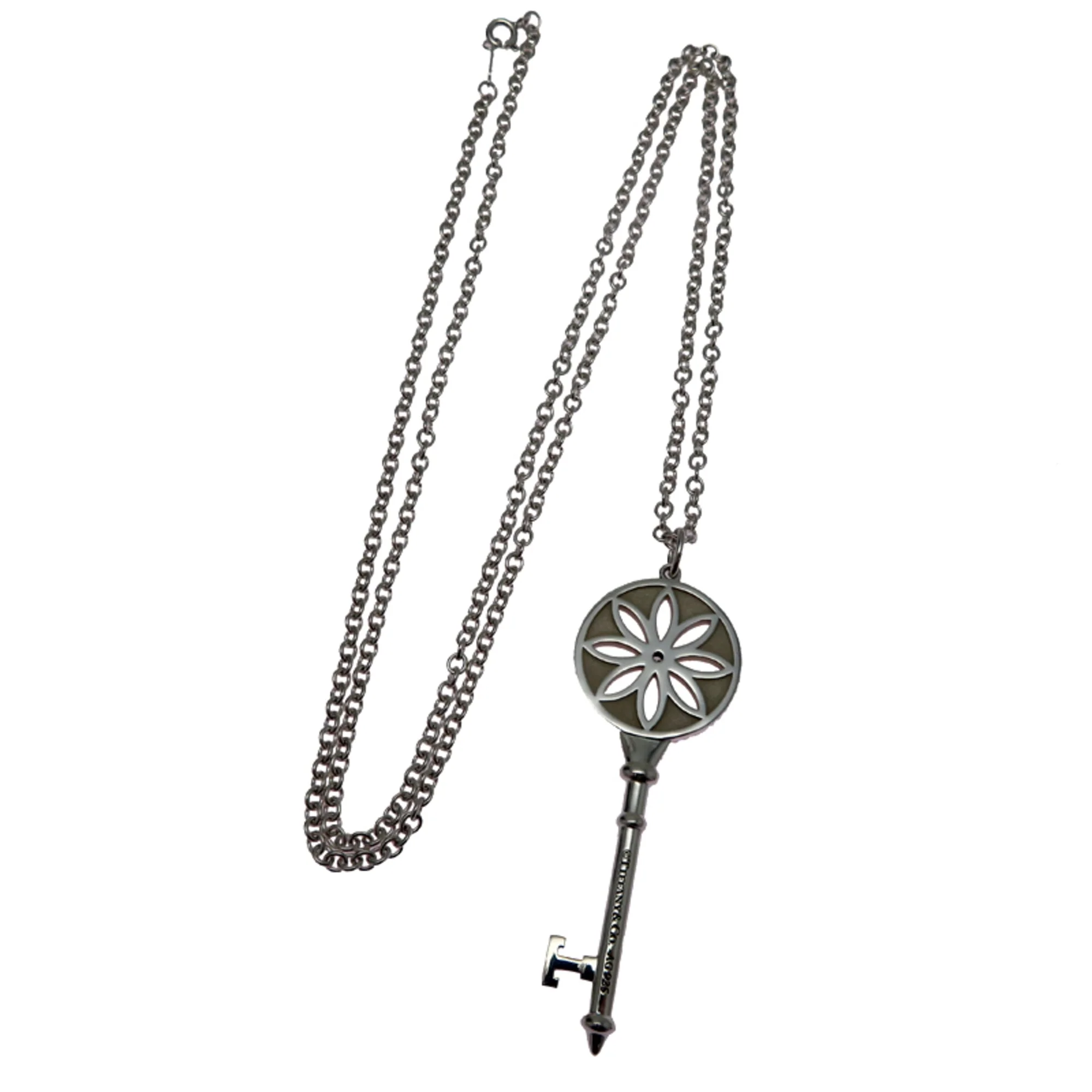 Daisy Key Pendant Necklace Sterling Silver with Diamond - Image 6