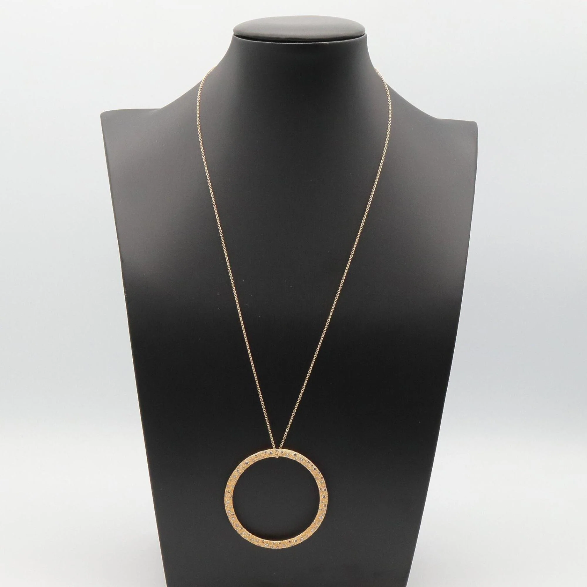 Diamond Hammered Circle Pendant Necklace 18K Yellow Gold Large - Image 6