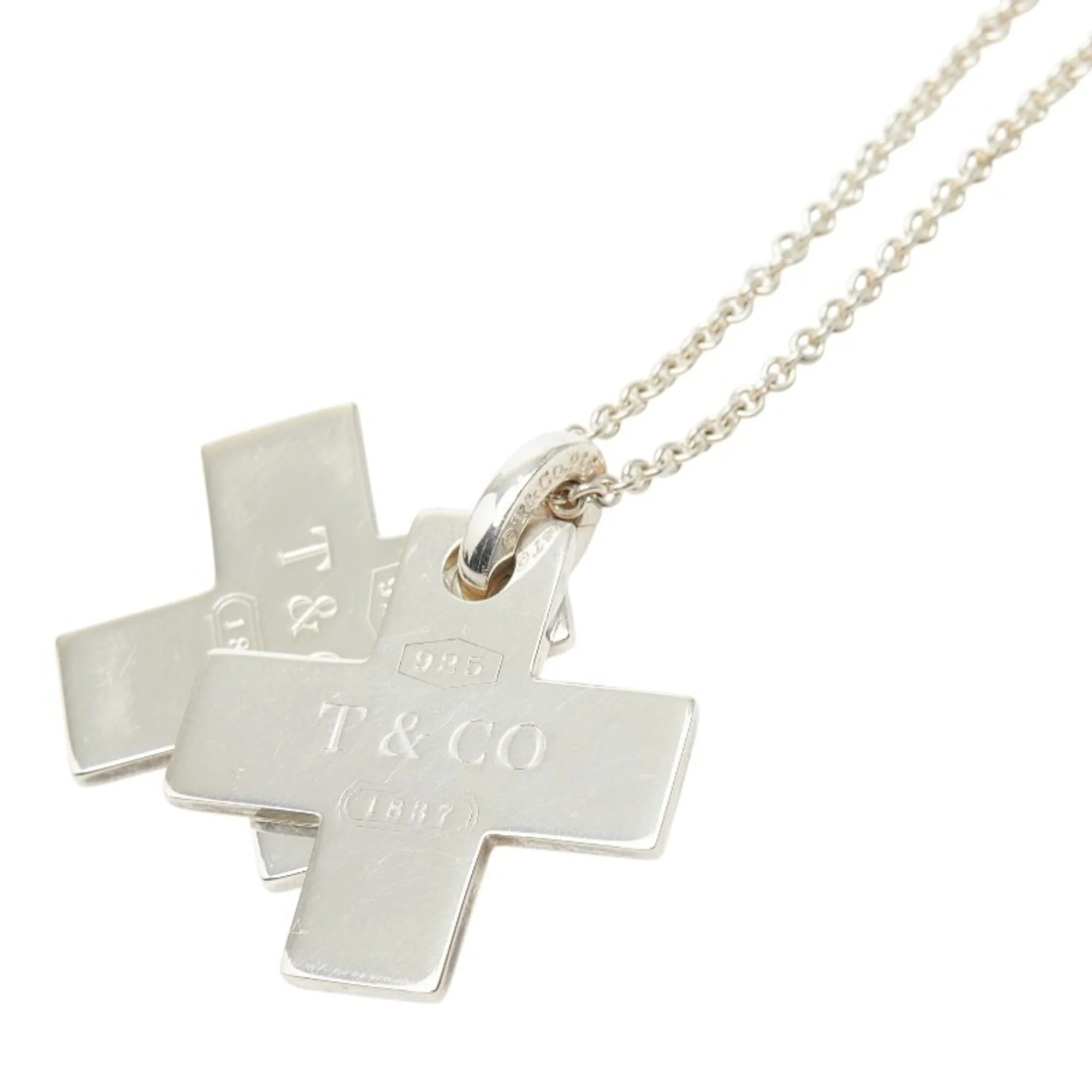 Double Cross Pendant Necklace Sterling Silver