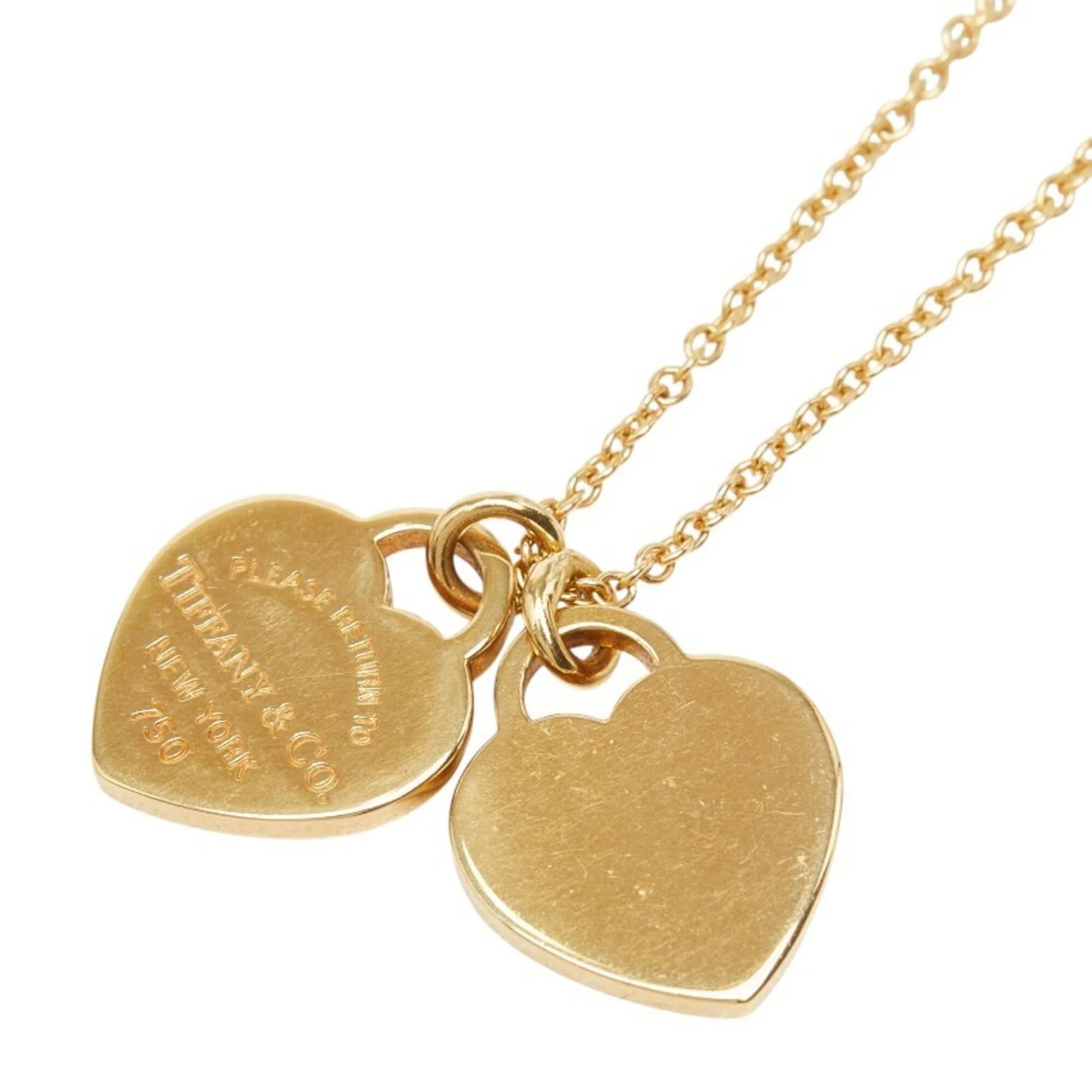 Double Heart Pendant Necklace 18K Yellow Gold
