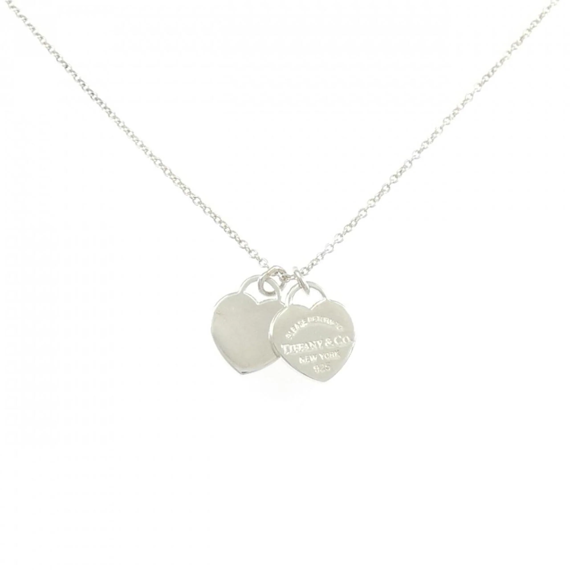 Double Heart Pendant Necklace Sterling Silver Mini