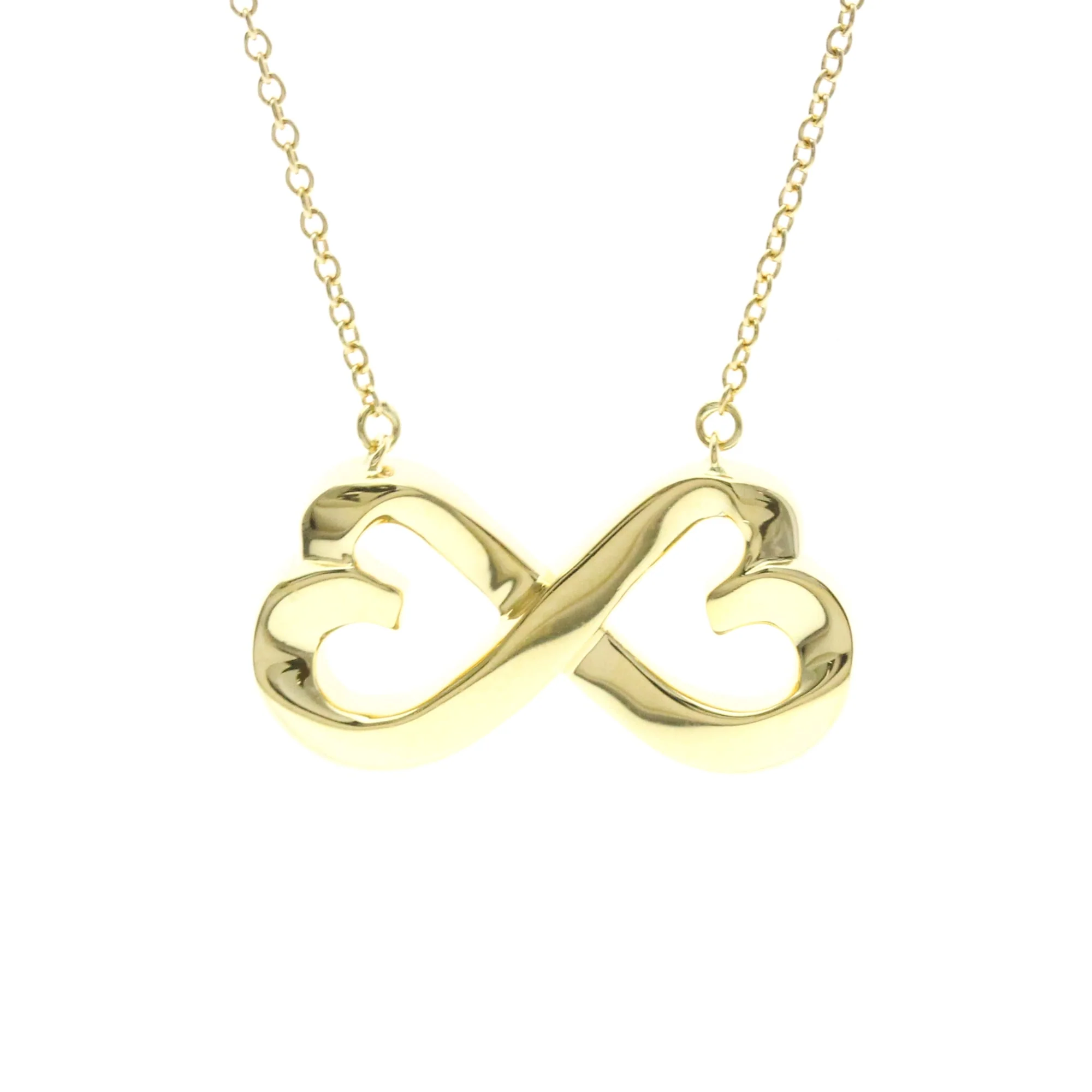 Double Loving Heart Pendant Necklace 18K Yellow Gold