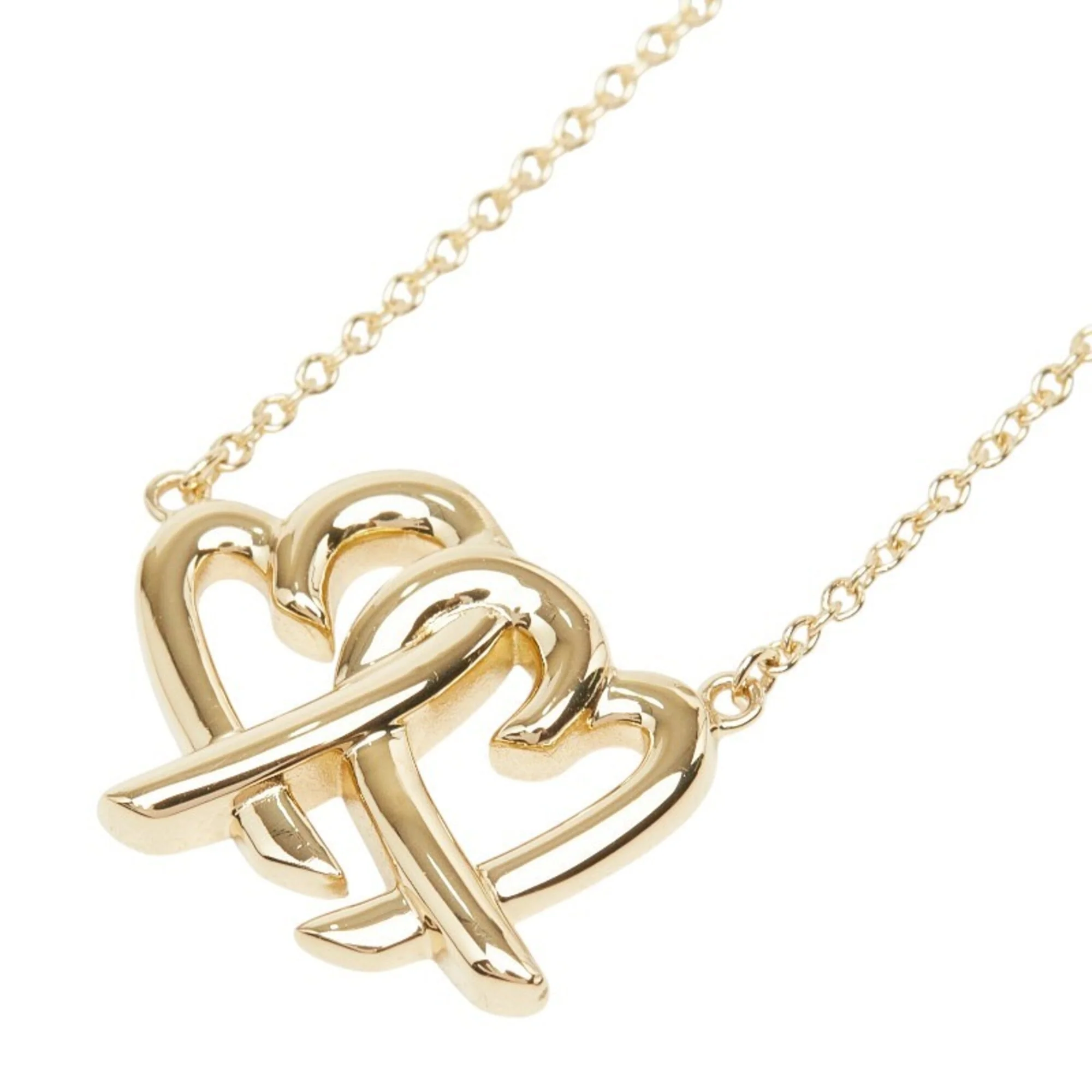 Double Loving Heart Pendant Necklace 18K Yellow Gold