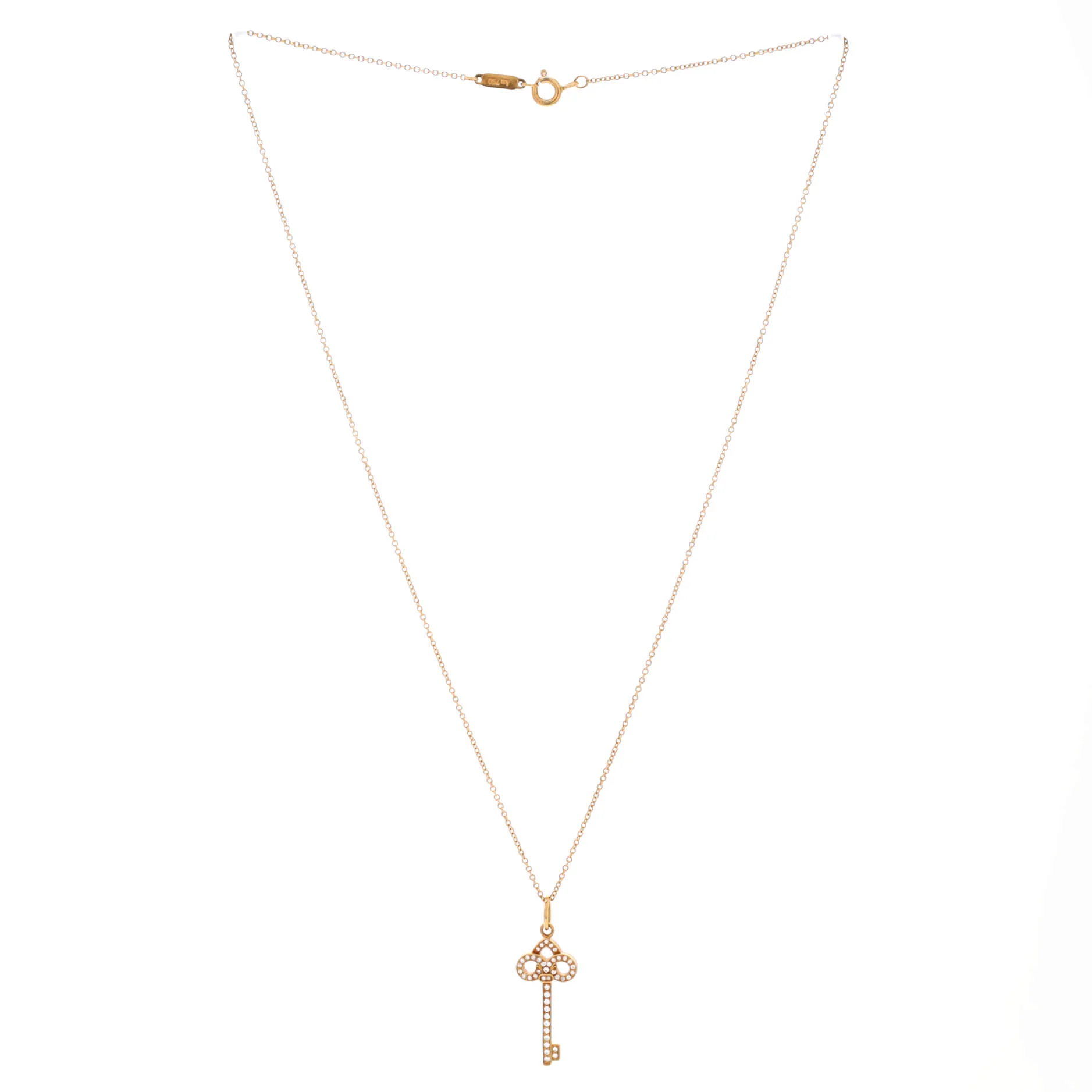 Fleur de Lis Key Pendant Necklace 18K Yellow Gold and Diamonds Mini - Image 3