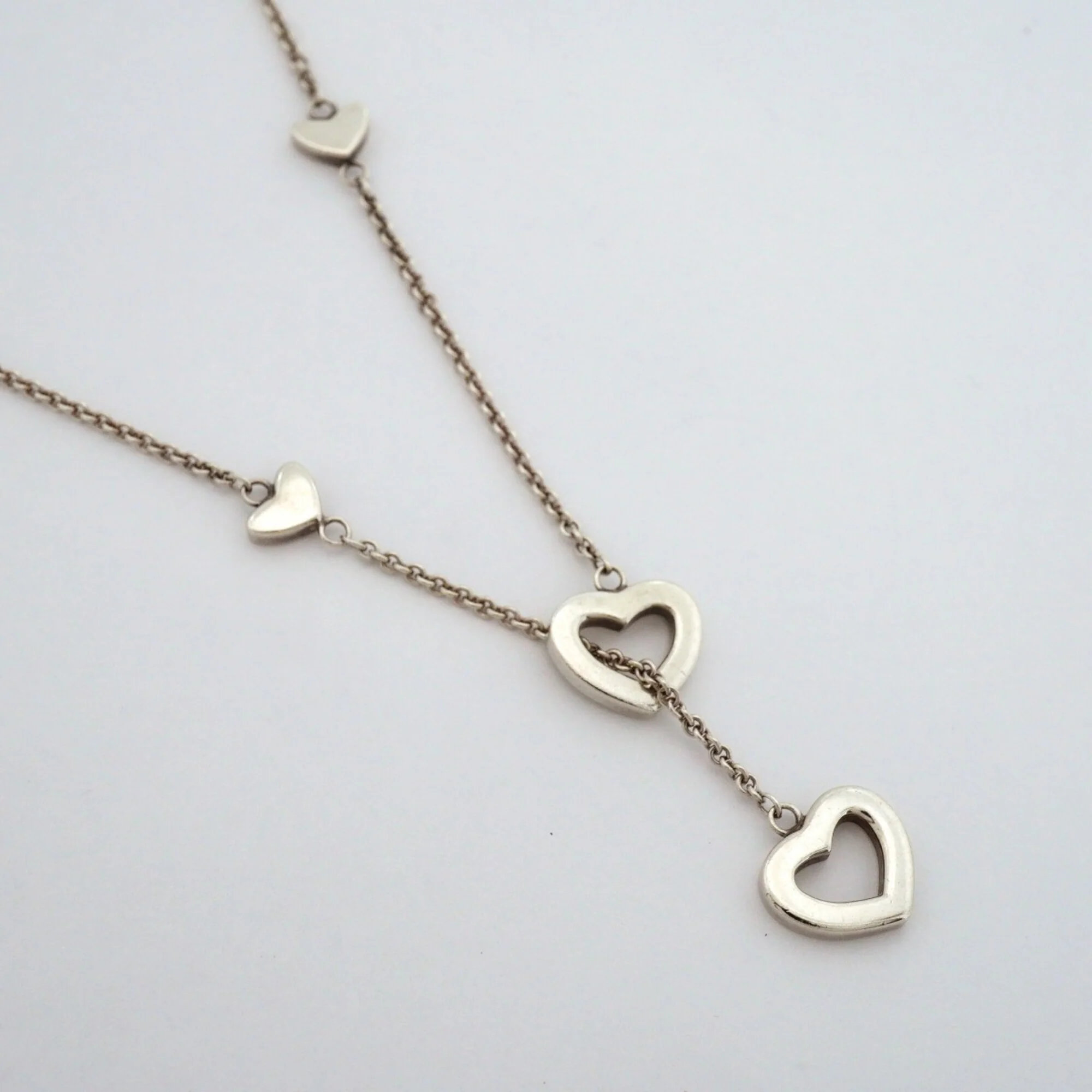 Heart Link Lariat Pendant Necklace Sterling Silver - Image 2