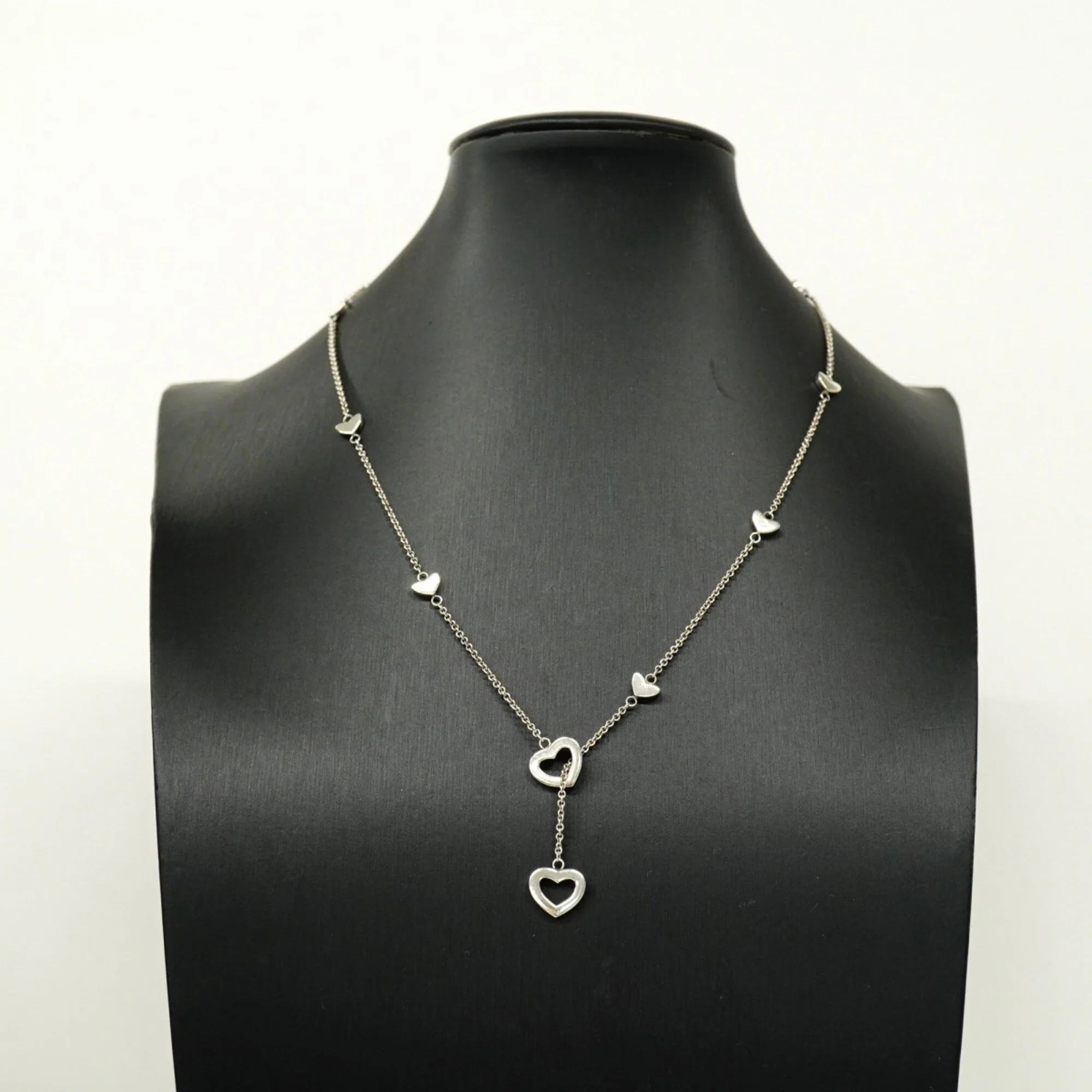 Heart Link Lariat Pendant Necklace Sterling Silver - Image 6