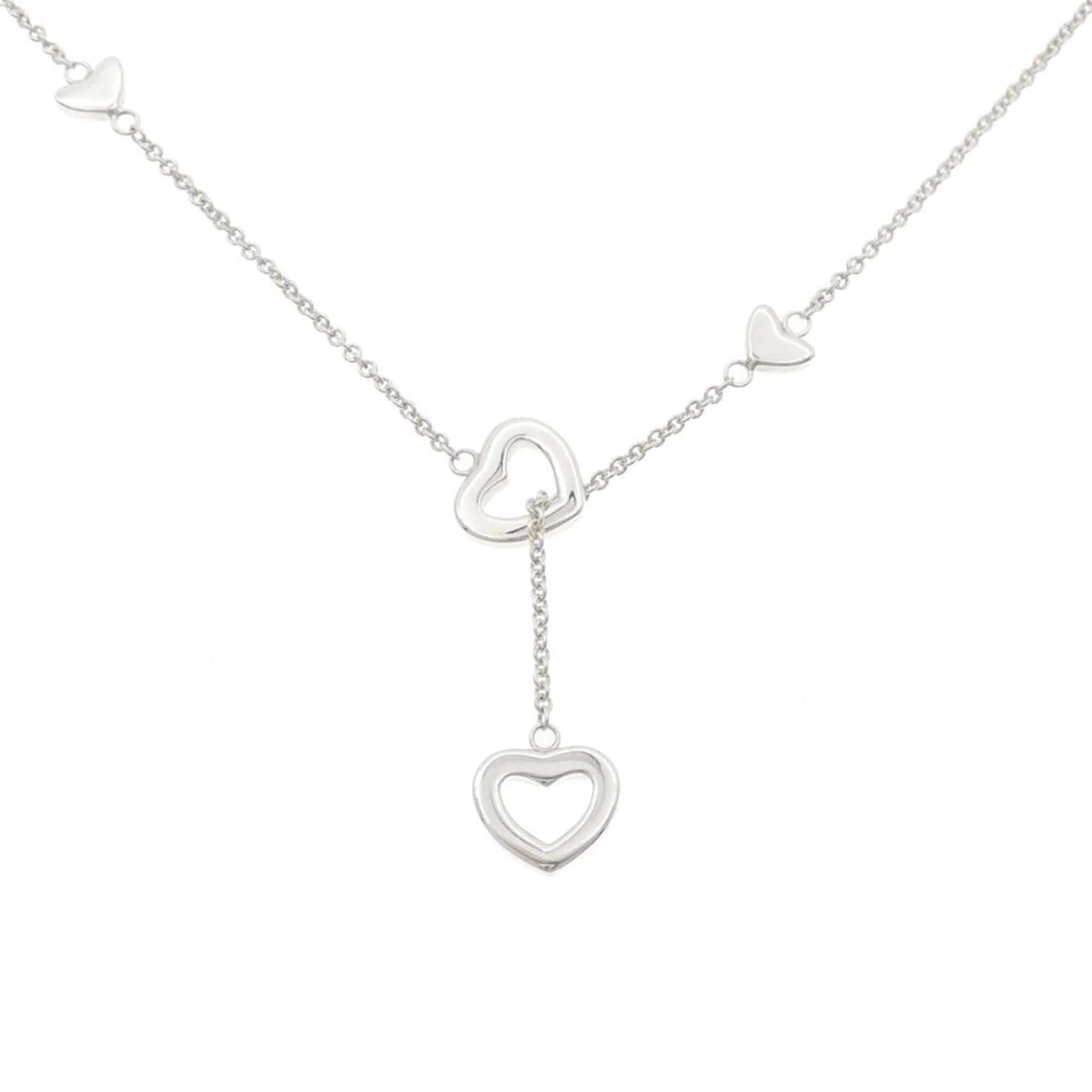 Heart Link Lariat Pendant Necklace Sterling Silver