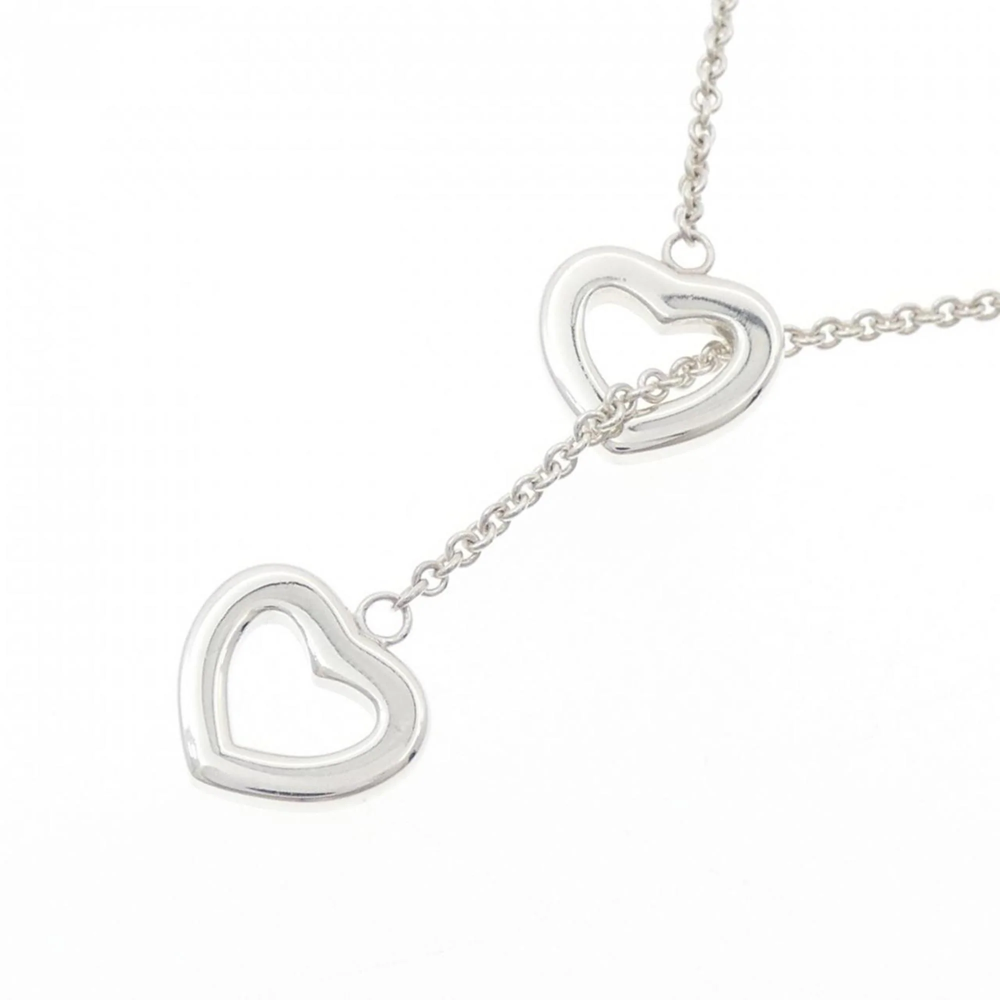 Heart Link Lariat Pendant Necklace Sterling Silver - Image 3