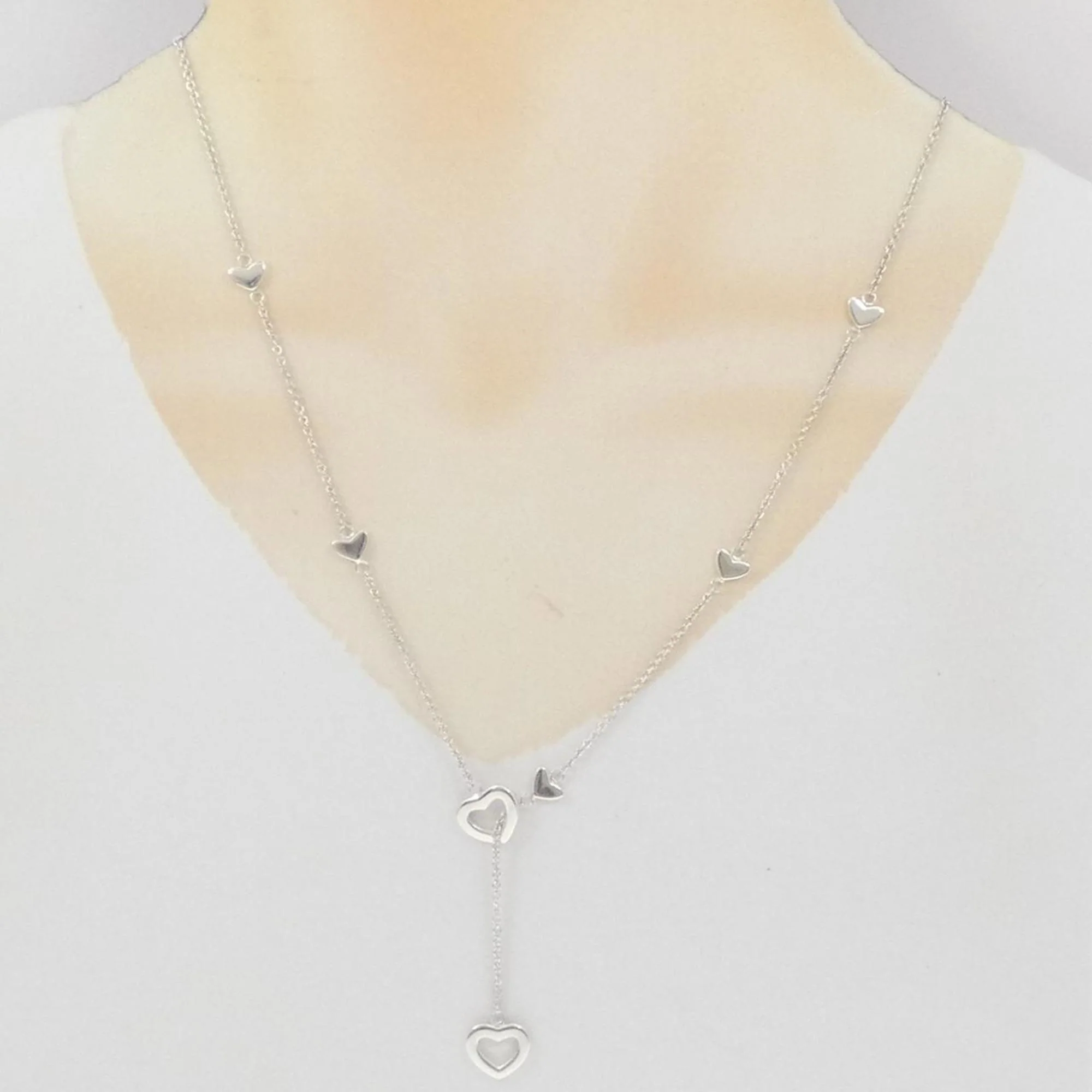 Heart Link Lariat Pendant Necklace Sterling Silver - Image 5