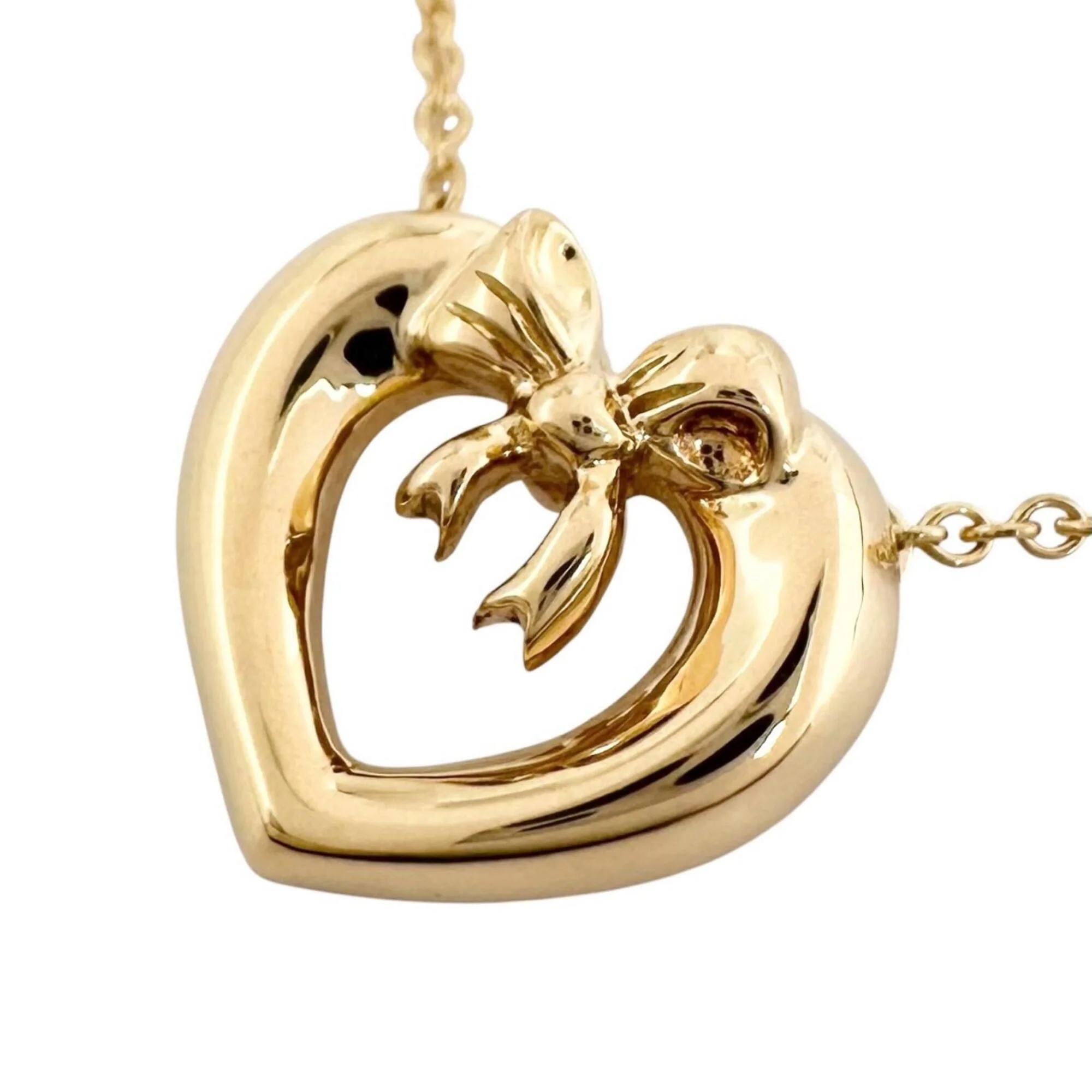 Heart Ribbon Pendant Necklace 18K Gold