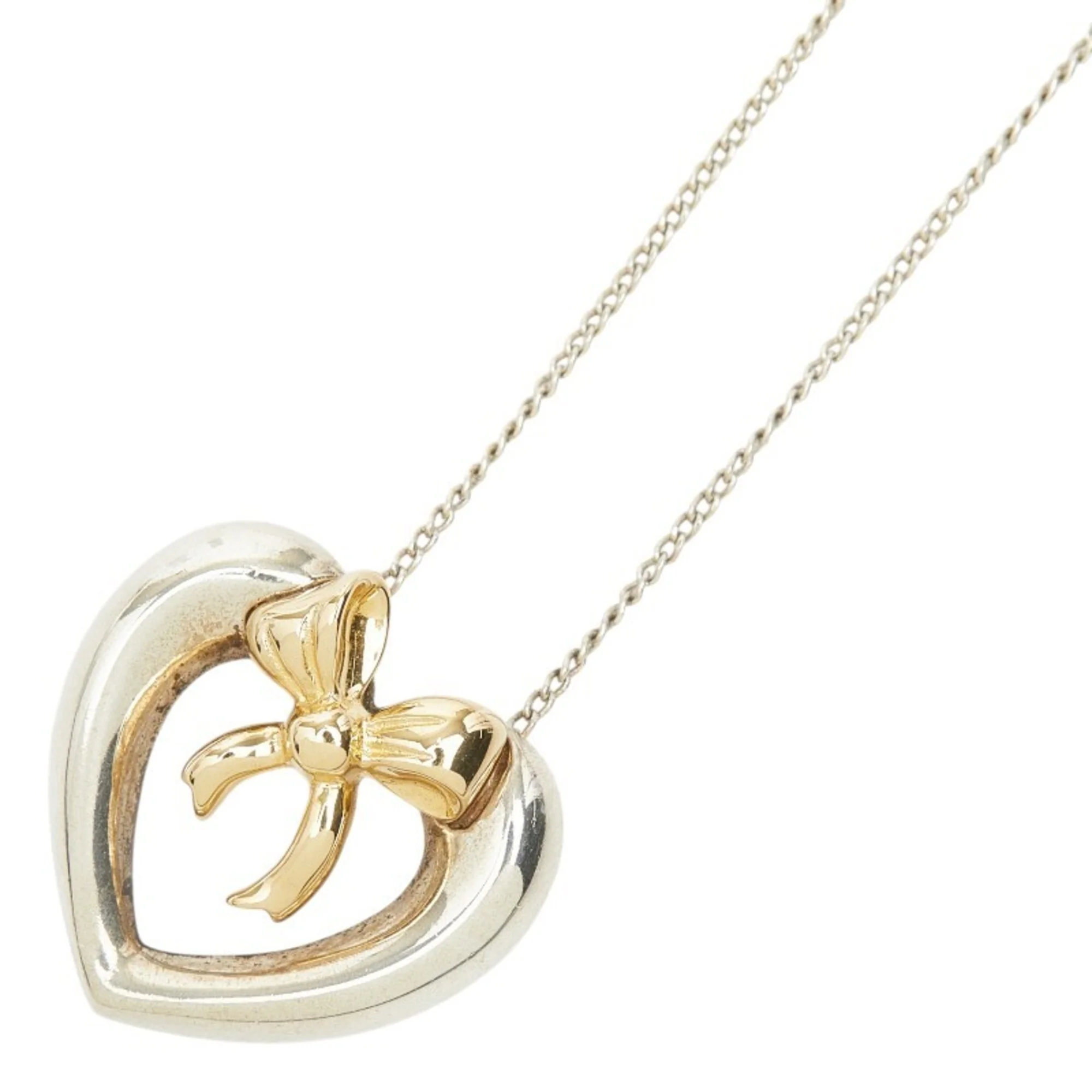 Heart Ribbon Pendant Necklace 18K Yellow Gold