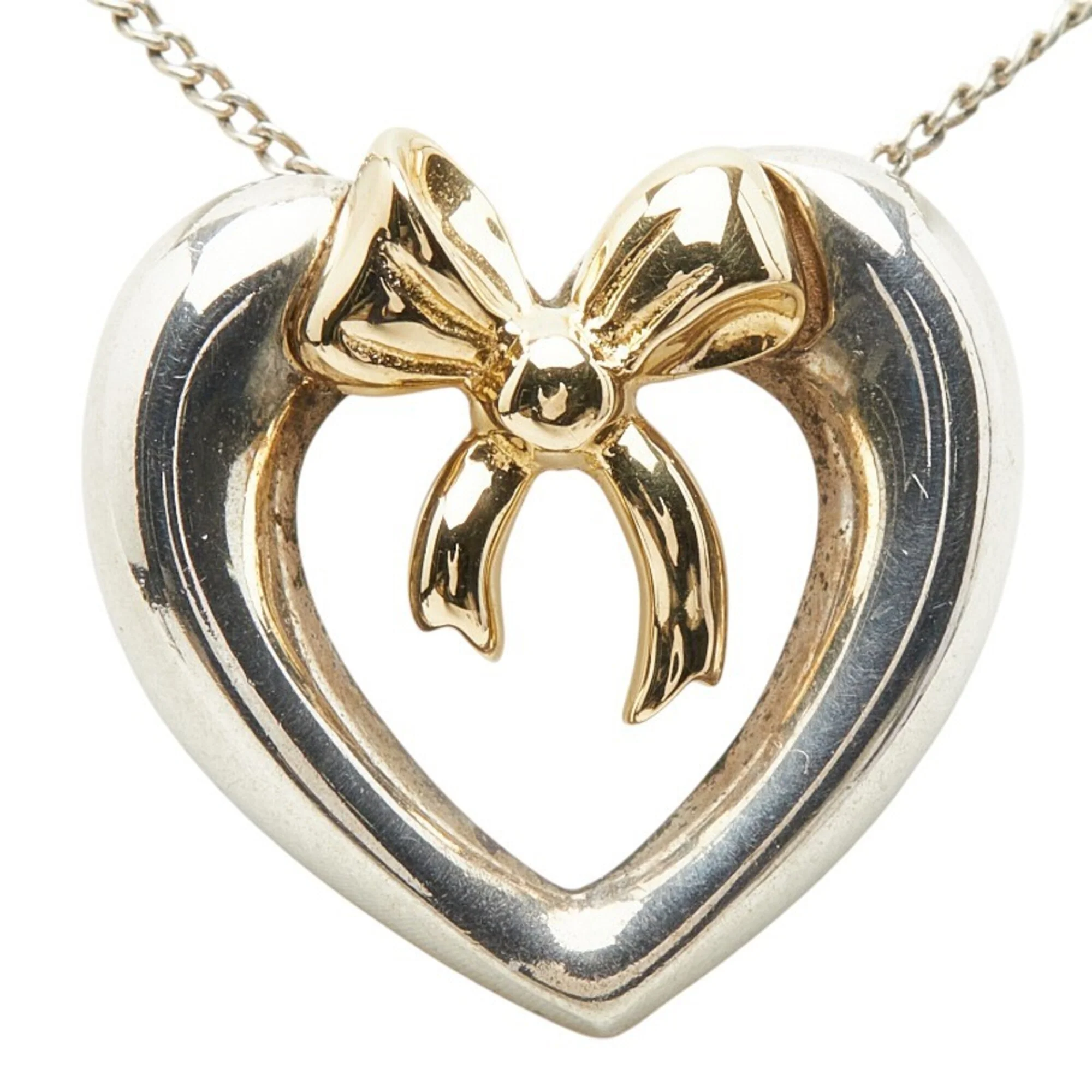 Heart Ribbon Pendant Necklace 18K Yellow Gold - Image 2