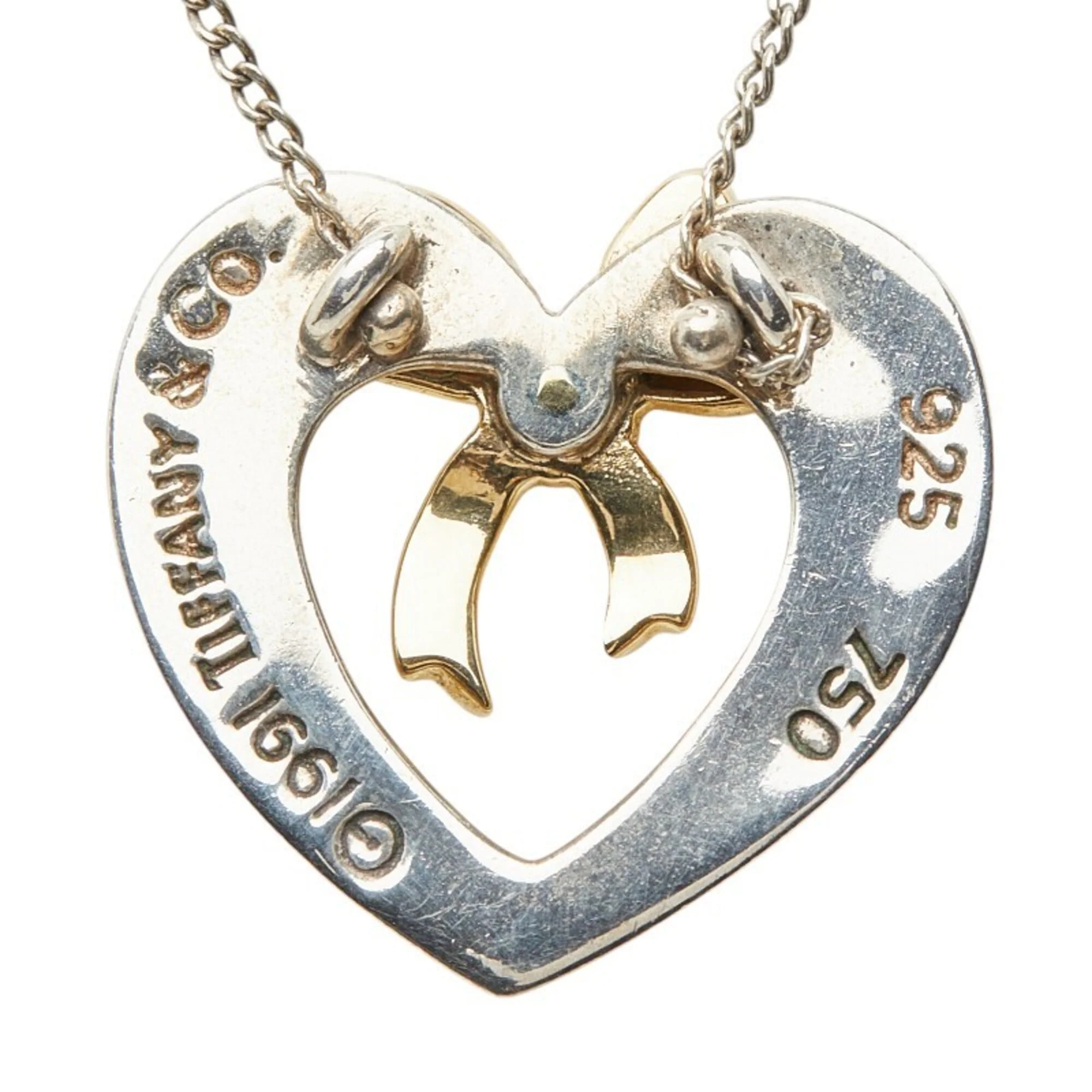 Heart Ribbon Pendant Necklace 18K Yellow Gold - Image 3