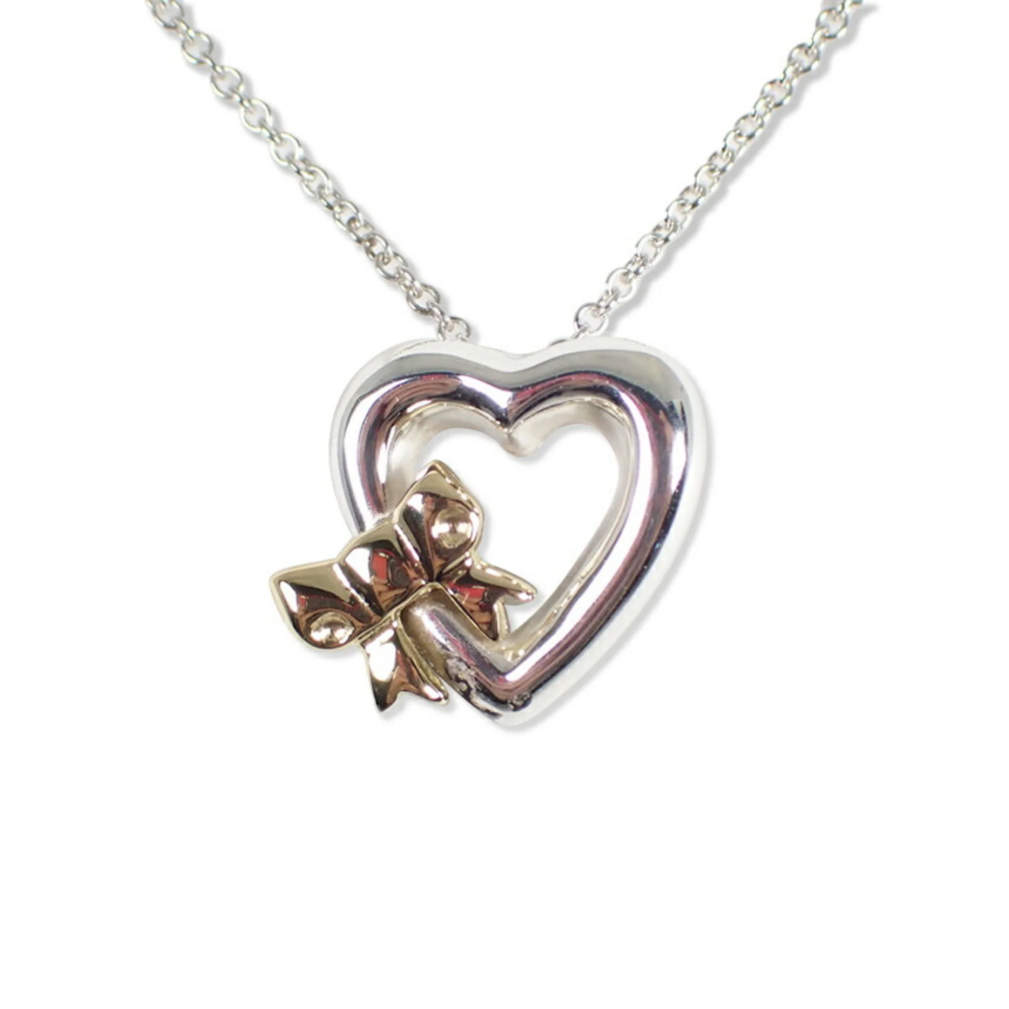 Heart Ribbon Pendant Necklace Sterling Silver and 18K Yellow Gold
